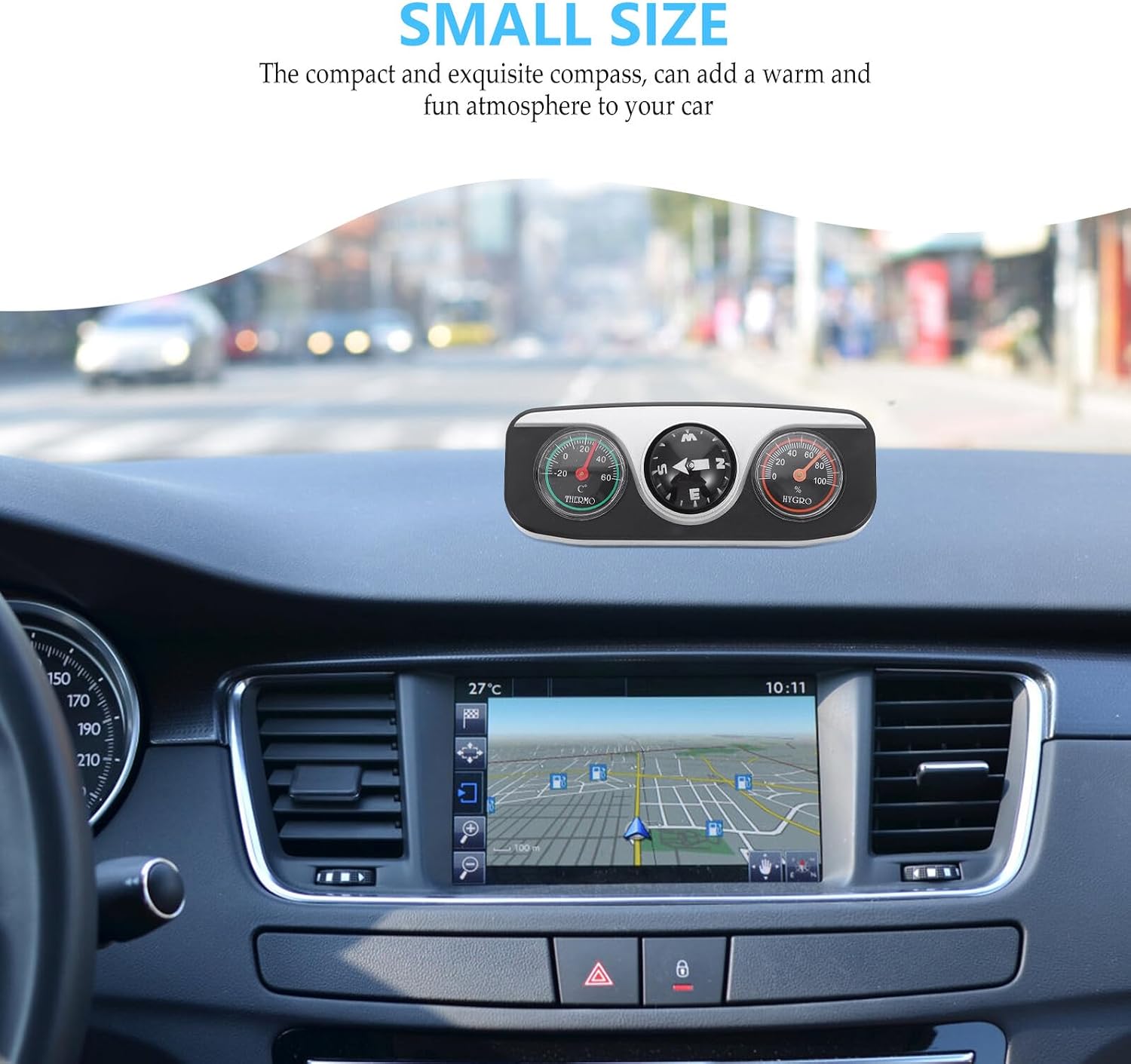 Car Compass Ball with Thermometer and Hygrometer, Automotive Dashboard Ornament for Vehicle Navigation and Indoor Climate Monitoring, Suitable for Cars, Trucks, and Boats