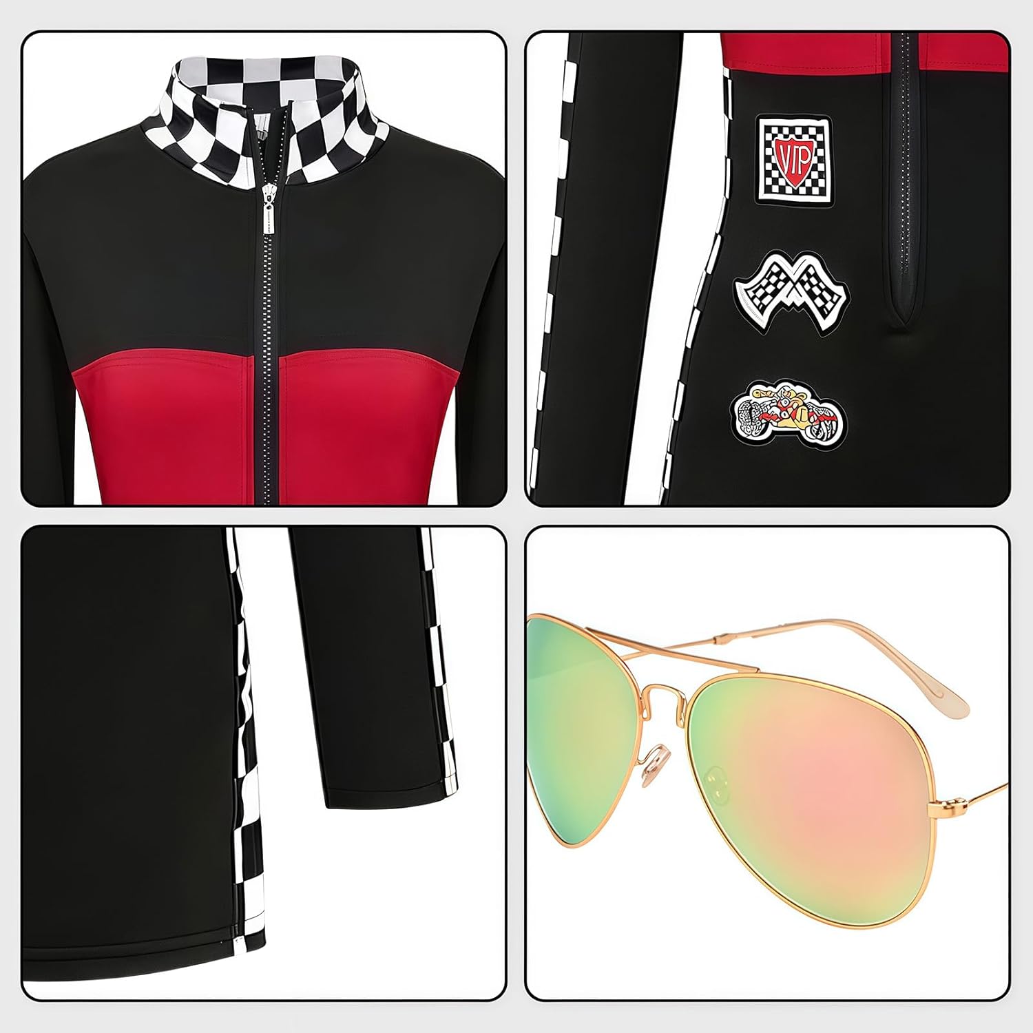 Sexy Racer Costume Women Speed Race Car Driver Jumpsuit with Sunglasses Hat Flag Outfit for Halloween Cosplay - Image 4