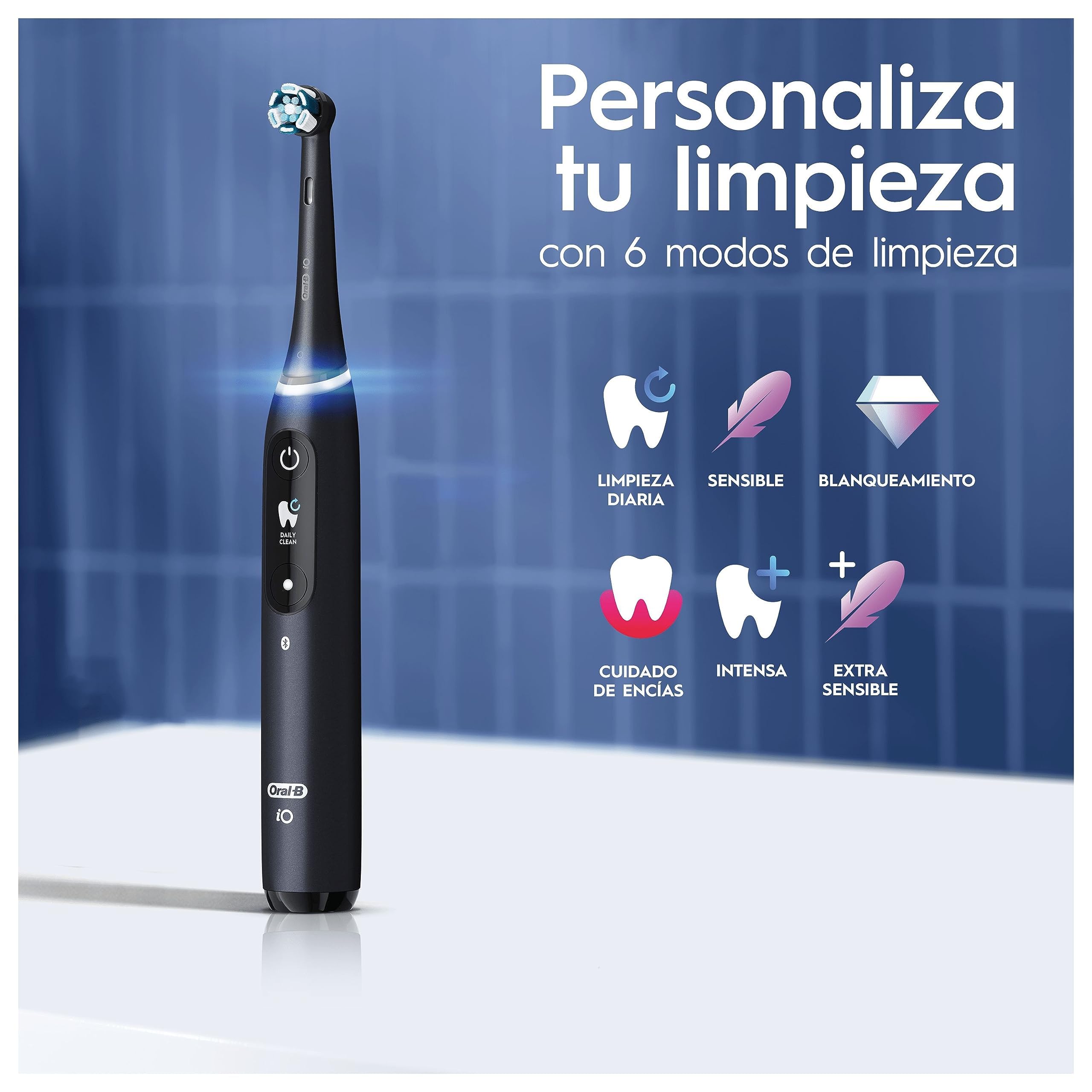 Oral-B iO 8N Cepillo de Dientes Eléctrico con Mango Recargable, 3 Cabezales y Estuche de Viaje, Diseñado por Braun, Regalos Originales para Mujer y Hombre - Negro
