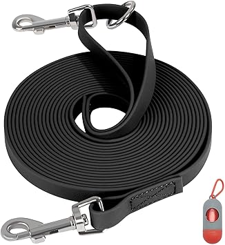 Waterproof Long Leash for Dogs Training 16FT/30FT/50FT, Long Dog Leash Heavy Duty Lead for Large Medium Small Dogs Outside Walking, Playing, Camping, or YardBlack 15FT
