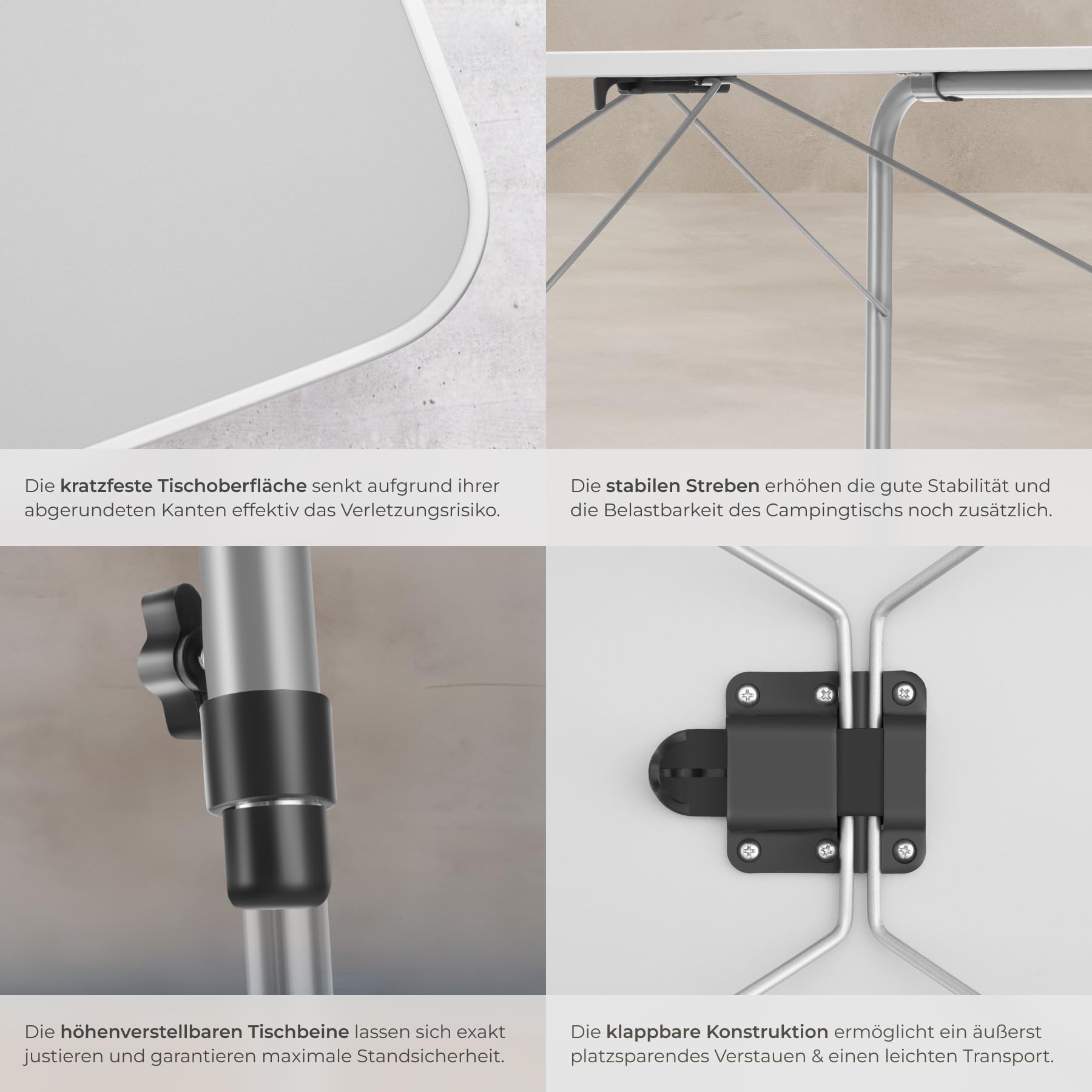tectake® Campingtisch, Gartentisch klappbar, Klapptisch höhenverstellbar, verstellbare Teleskopbeine, Aluminium Kantenschutz, 80 x 60 x 68 cm, für Garten Terrasse Balkon Camping Picknick