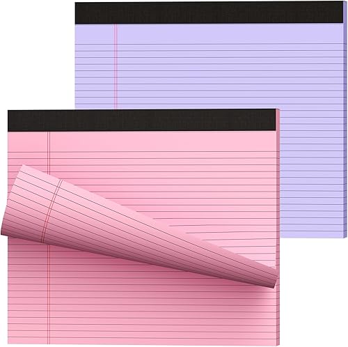 Bloc de notas legales de 11 x 9.5 pulgadas, paquete de 2 blocs de notas de color rosa y morado, 30 hojas de papel forradas de 80 GSM, bloc legal