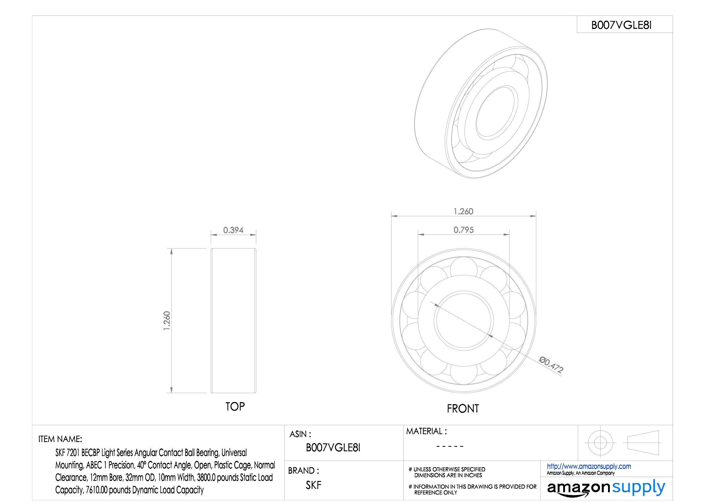 SKF 7201 BECBP Roulement à billes radial à contact angulaire en acier