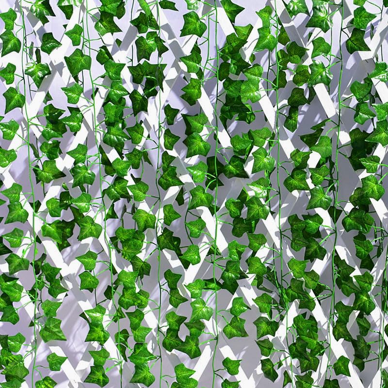 NIWWIN Grüne künstliche Efeu-Girlanden, kriechende künstliche Pflanzen, Grüne Efeu-Rebe Pflanzen Kranz für Hochzeitsfest-Festival Indoor Outdoor-Dekoration. 2.1m Lange 12 Bündel (Ivy)
