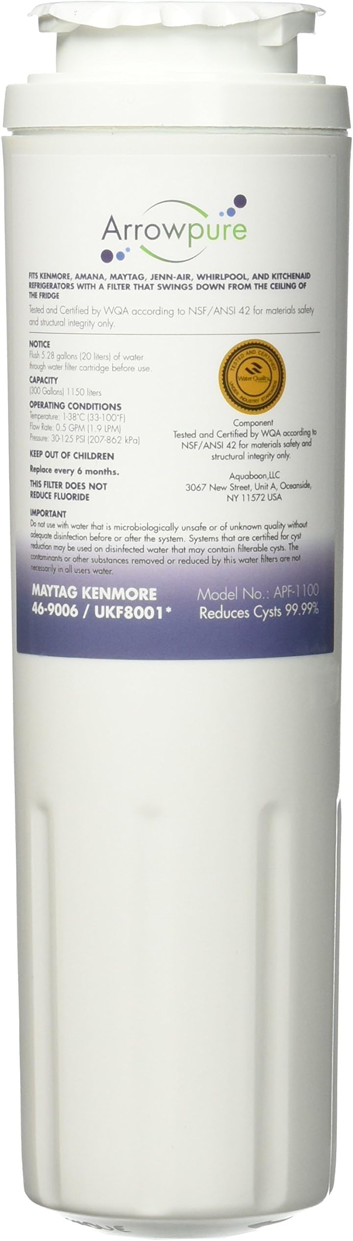 UKF8001 Refrigerator Water Filter for Whirlpool EDR4RXD1 Fits EveryDrop Filter 4, RFC0900A, RWF0900A, WD-F07, 46-9006, 4396395, Maytag UKF8001AXX, UKF8001AXX-200, Puriclean II, CF5, 1-Pack
