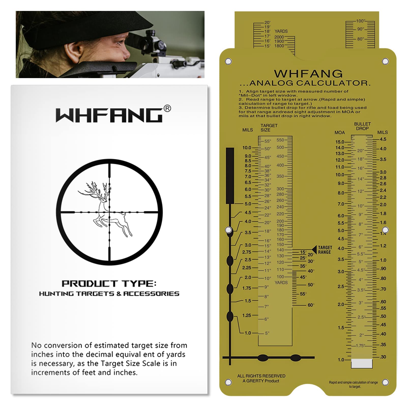 Slide Rule Calculator, Professional Sniper Gear, Mrad Ruler Range to Target Calculator Quick & Easy Shooting Measurement Slide Rule Tool for Hunting and Long-Range Shooting