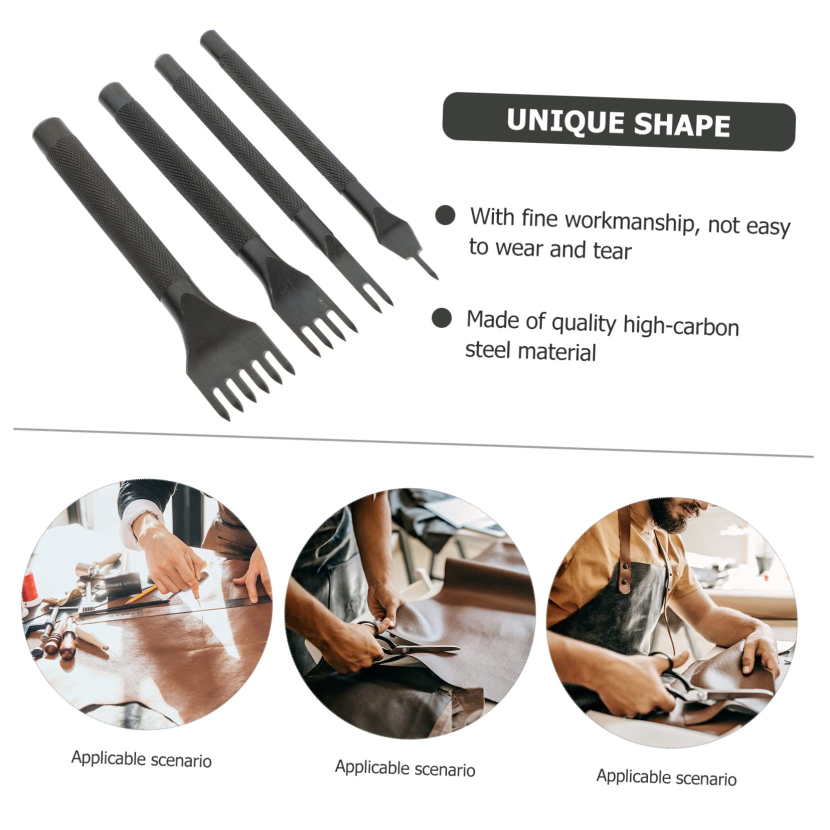 Veemoon 4pcs Belt Hole Puncher with Non Slip Handle DIY Leather Crafting Tools and Practical for Leather Cutting for Amateurs and Professionals