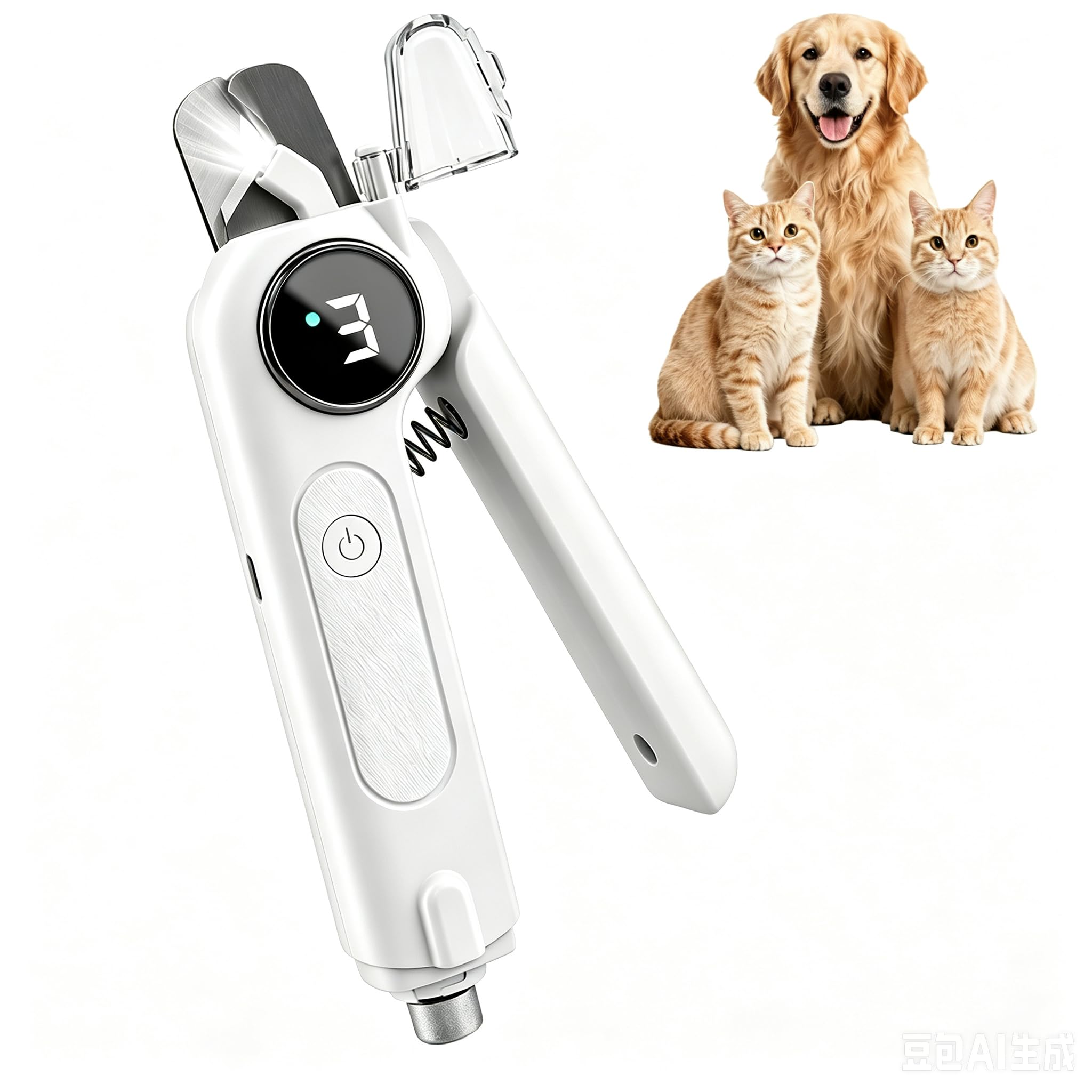 Tagliaunghie 2 in 1 per animali domestici, con luce LED, silenzioso, ricaricabile USB-C, per cani, gatti, cuccioli e gattini