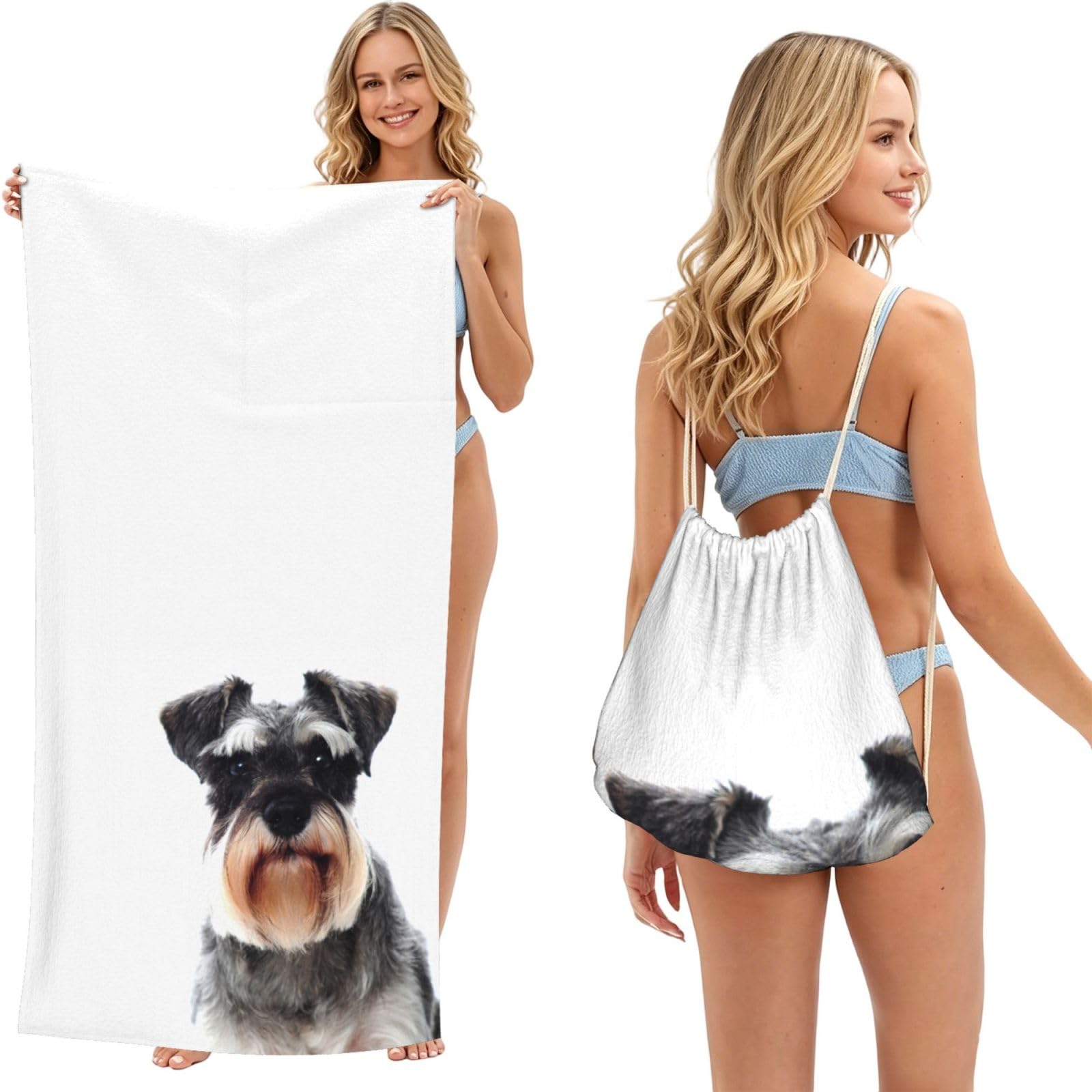 WSHFFILO Well-behaved schnauzer printed 2 in 1 Packable Towel Bag Bath Towel Beach Towel