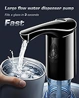 Vista 2 de Bomba dispensadora de agua recargable para botella de 5 galones, dispensador eléctrico USB-C de gran flujo de agua, bomba sumergible automática Negro