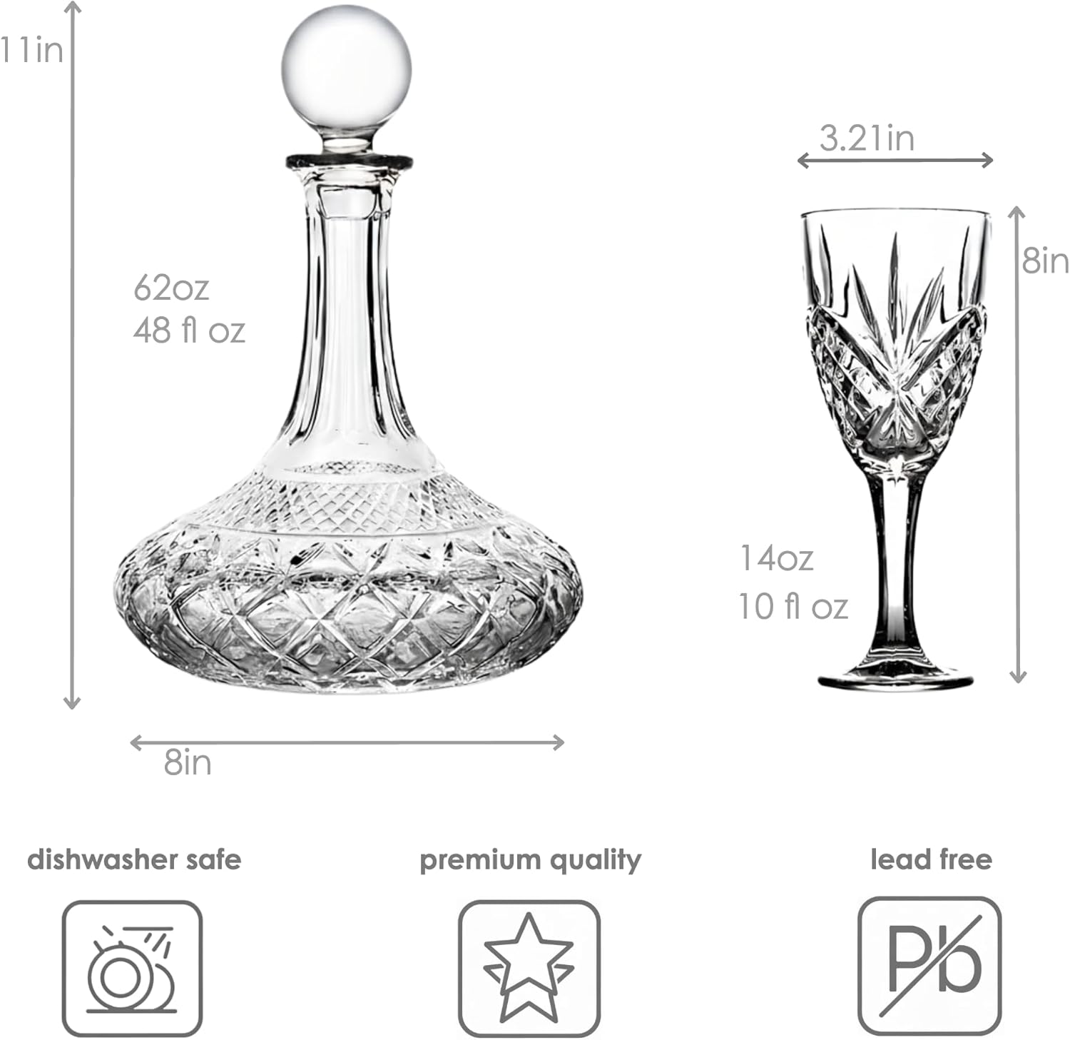 5-Piece Set with 4 Glasses and 1 Whiskey Decanter 47oz, Airtight stopper for whiskey, wine, bourbon, cognac, liqueur. Decanter sets for men, Christmas gifts for dad, boyfriend, husband.