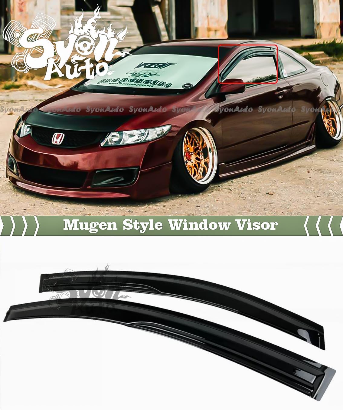 FITS 2012-2015 Honda Civic 2DR Coupe JDM Mugen Style Window Visor RAIN Guard Deflector
