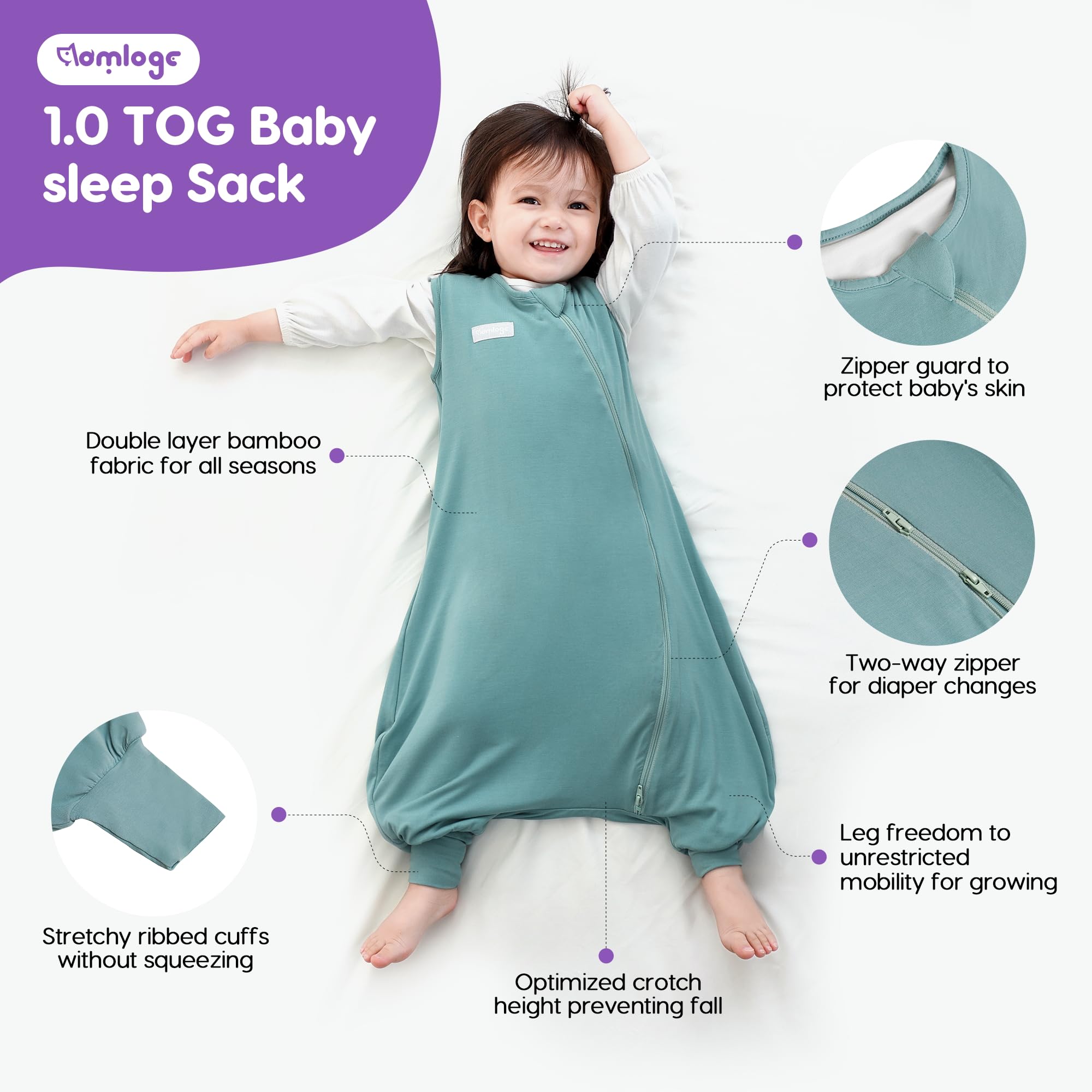 Aomloge PuppyCozy: Baby Sleeping Bag with Feet 2 Pack, Toddler Sleep Sack 9-15 Months, 1.0 Tog Sleep Sack with Legs - Image 3