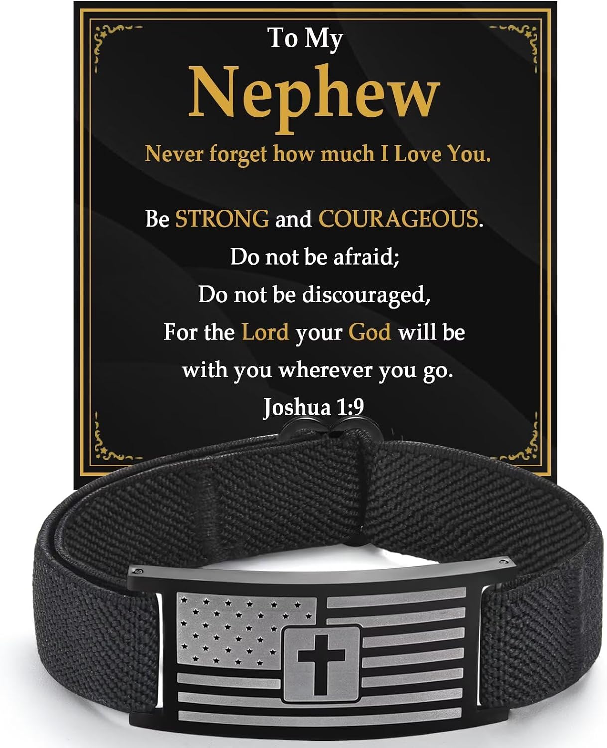 Teen Boy Gifts American Flag Cross Bracelet for Boys Men Bible Verse Christian Jewelry for Birthday, Baptism, Christmas, Graduation