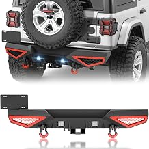Rear Bumper Compatible with 2018 2019 2020 2021 2022 2023 2024 2025 2026 Jeep Wrangler JL JLU Unlimited with LED Lights, Paintable Decor, License Plate Frame, 2" Hitch Receiver & D-rings