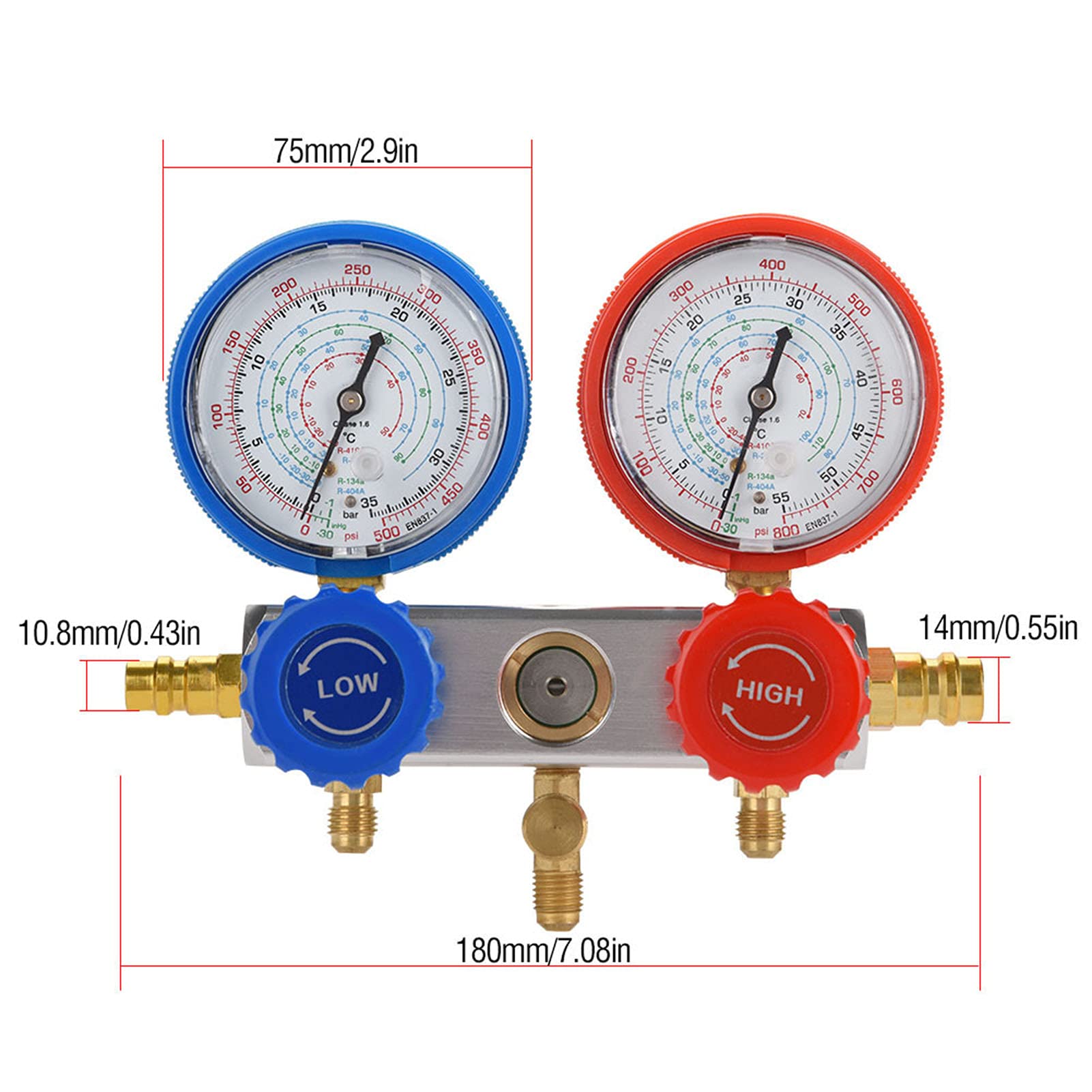 Klimaanlagen Diagnose Werkzeugset, Kältemittel Messgerät mit 3 Schläuchen, 0-500PSI Druckmesser, R134A R12 R22 R404Z R410A Kompatibel, O-Ring-Dichtung
