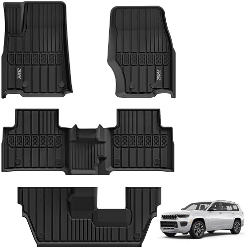 3W Floor Mats Fit for Jeep Grand Cherokee L 7 Seat 2021-2025 2026 All Weather TPE Custom Fit Floor Liner for 1-3 Rows Full Set Car Mats Black(NOT Fit for 6-Passenger)