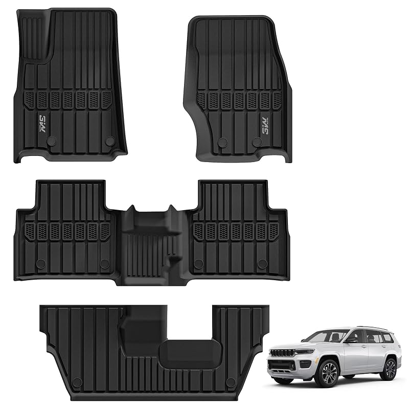 Tapetes para Jeep Grand Cherokee L 2021–2026 7 lugares 3W em TPE preto para 1ª, 2ª e 3ª fileiras