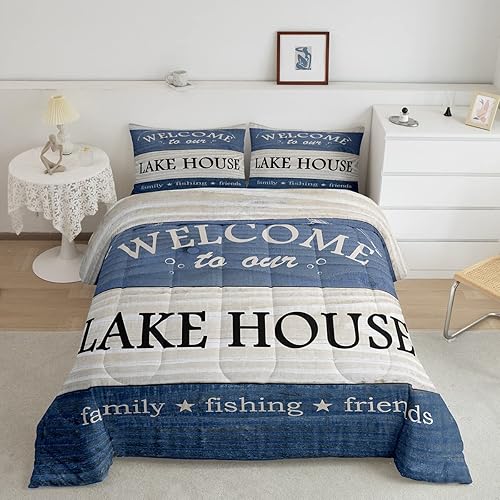 Castle Fairy Lake House - Juego de edredón de tamaño matrimonial, ropa de cama de estilo rústico de granja, colección de dormitorio, juego de ropa