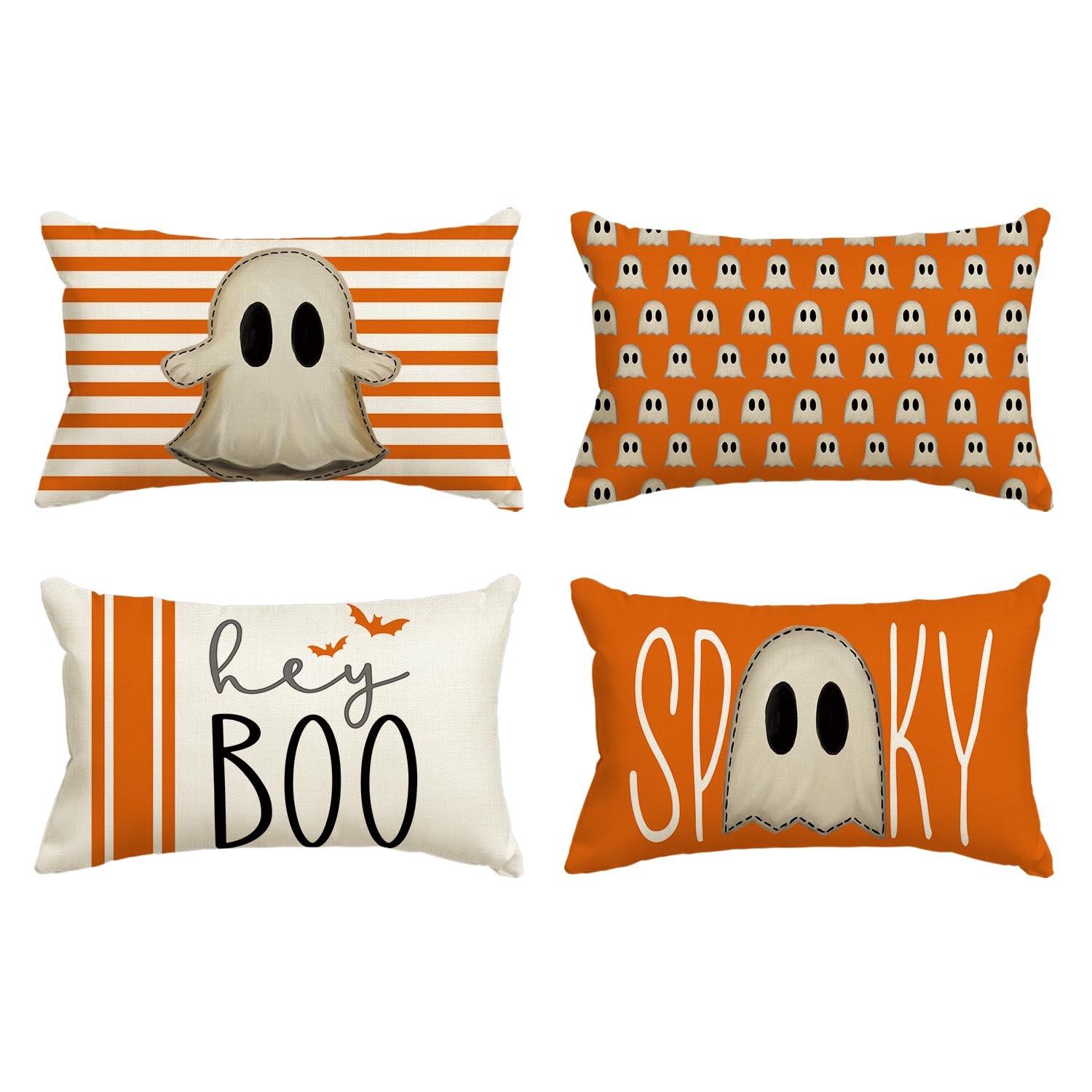 Coussin Halloween lot de 4 housses Hey Boo fantome orange pour un automne cocooning reussi