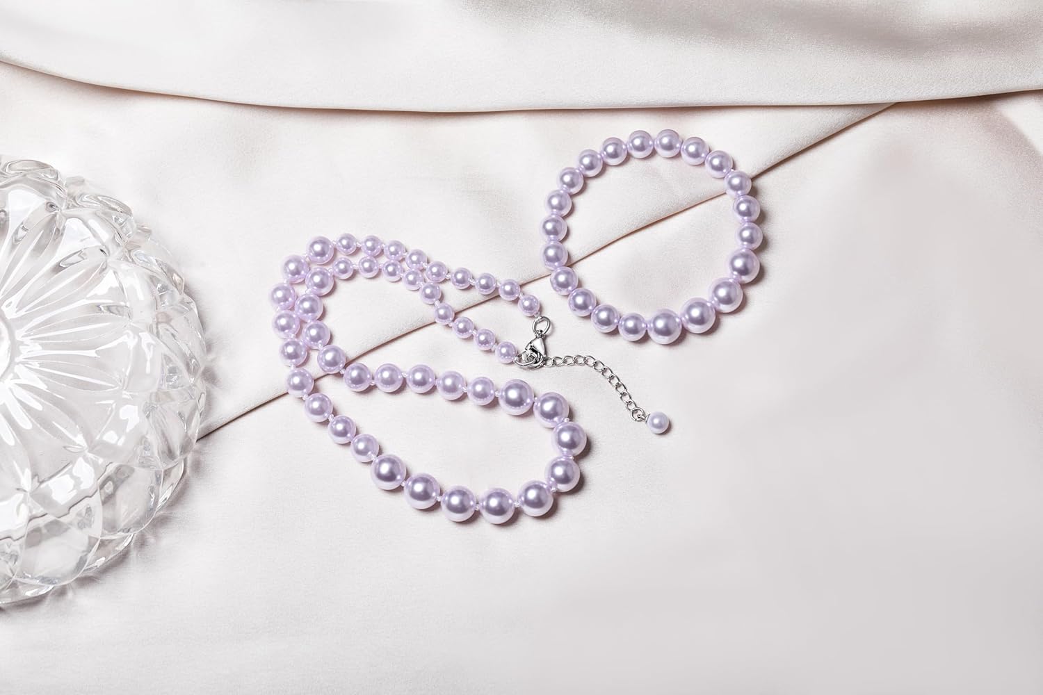 Pearl Jewelry Set for Women – 3-Piece Glass Imitation Pearl Necklace, Bracelet & Stud Earrings Set, Faux Jewelry for Weddings, Parties, and Gifts - Image 4