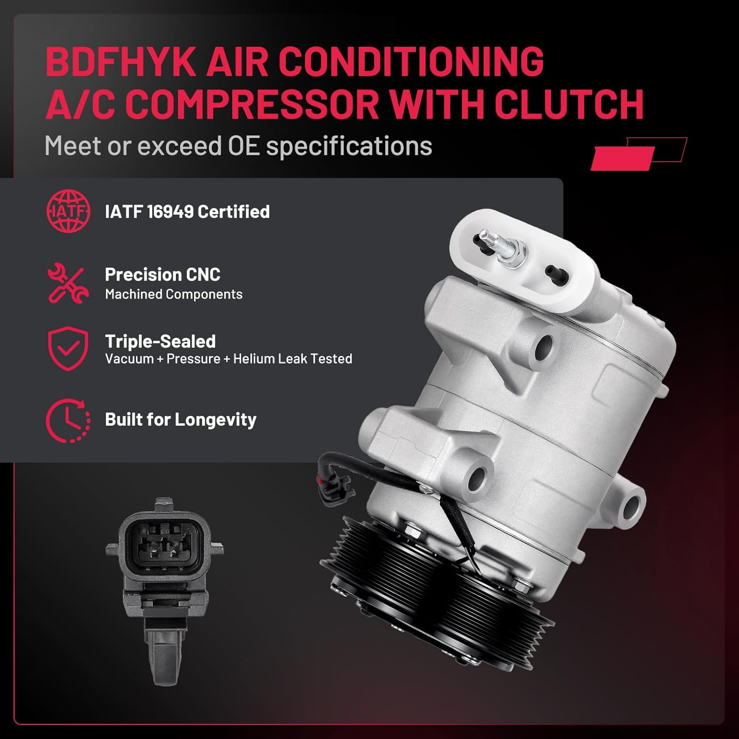 BDFHYK 98465 AC Compressor with Clutch Compatible with Chevrolet City Express 2015-2018 2.0L L4, Compatible with Nissan NV200 2013-2020 2.0L L4, Replaces 92600JN30B, 92610JN30B
