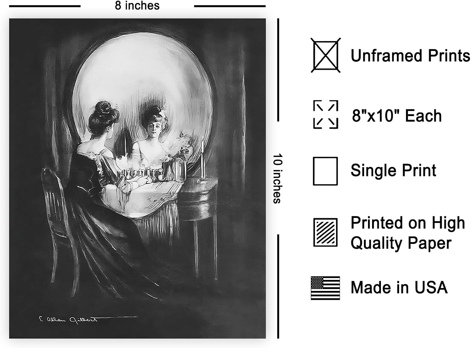 Poster Master Vintage All Is Vanity Poster - Retro Skull Print - Optical Illusion Art - Gothic Gift for Him, Her, Men, Women - Surrealism Wall Decor for Bedroom, Living Room - 8x10 UNFRAMED Wall Art