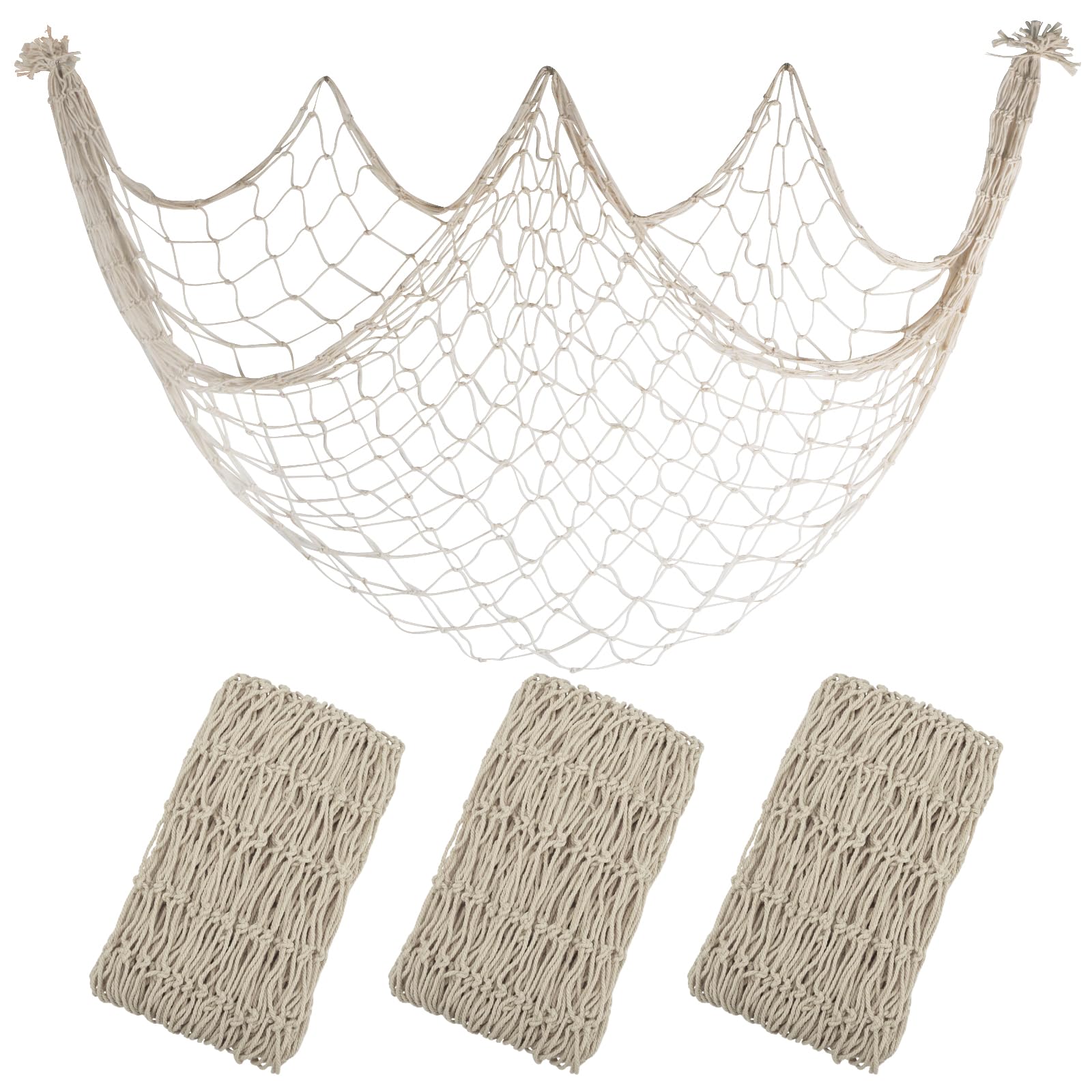 3 Pack Fish Net Decorations, 80x40 Inch Beige Fishing Nets Decor for Party