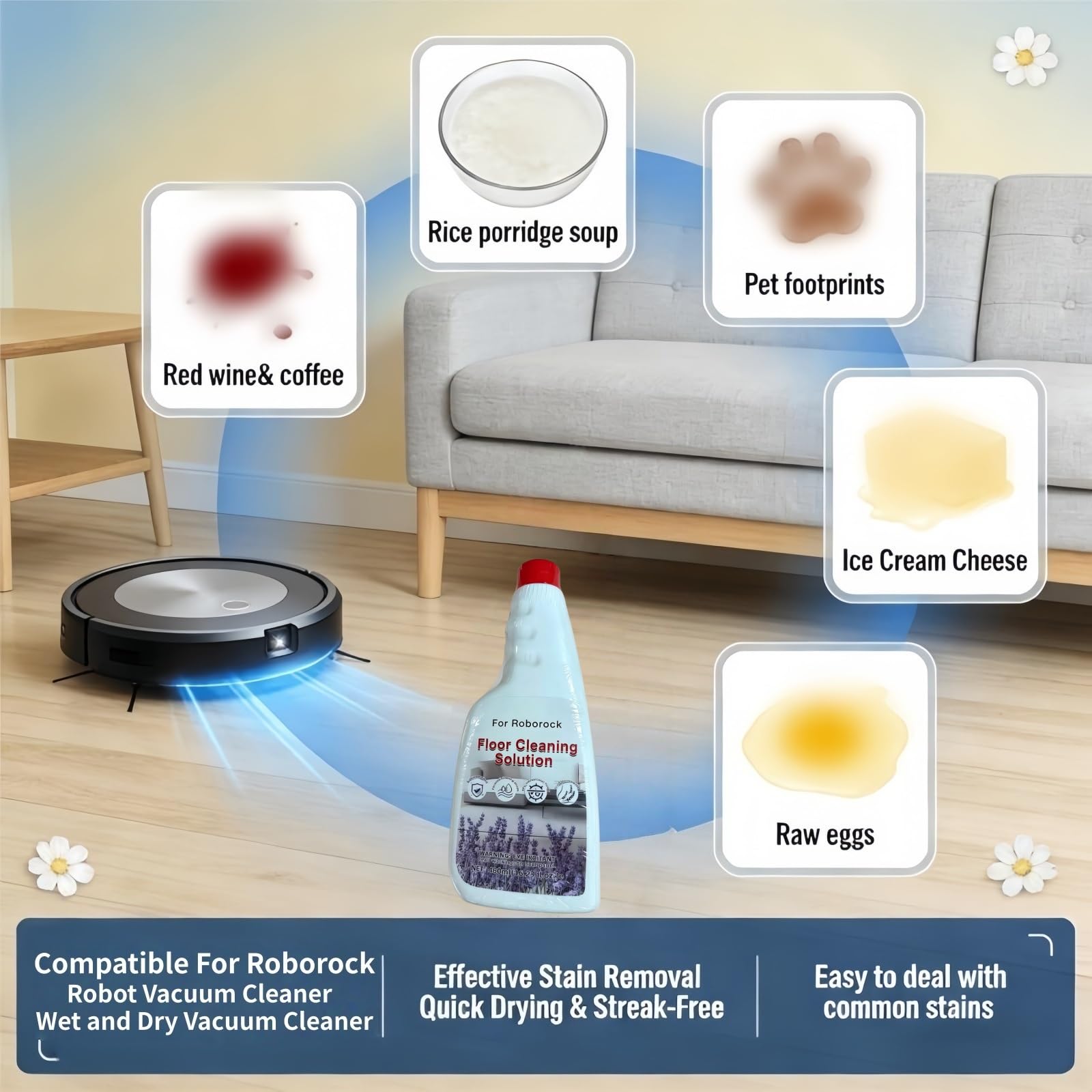 Solution De Nettoyage De Sol De 480 Ml, Compatible Avec Roborock F25 Flexi Dyad Saros Qrevo Series Laveuse De Sol, S7 S8 S9 Max Ultra Series Aspirateur Robot(2 pcs)
