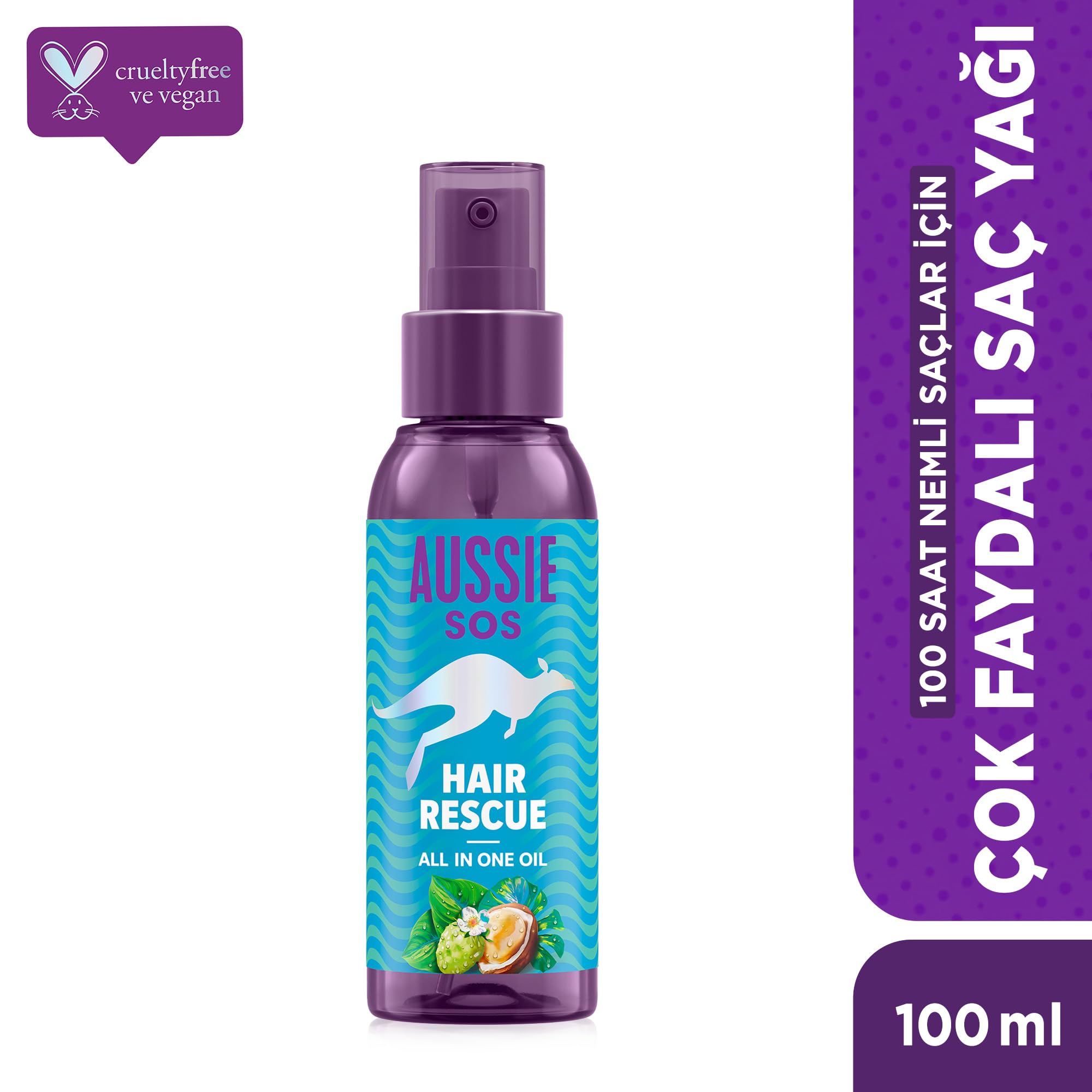 Aussie SOS Hair Rescue All In One Olejek Do Włosów 100 ml Rozplątuje I Zmiękcza Włosy, Pomaga Zapobiegać Otwartym Końcówkom I Utrzymuje Nawilżone Włosy Przez 100 Godzin. Wegańska Formuła