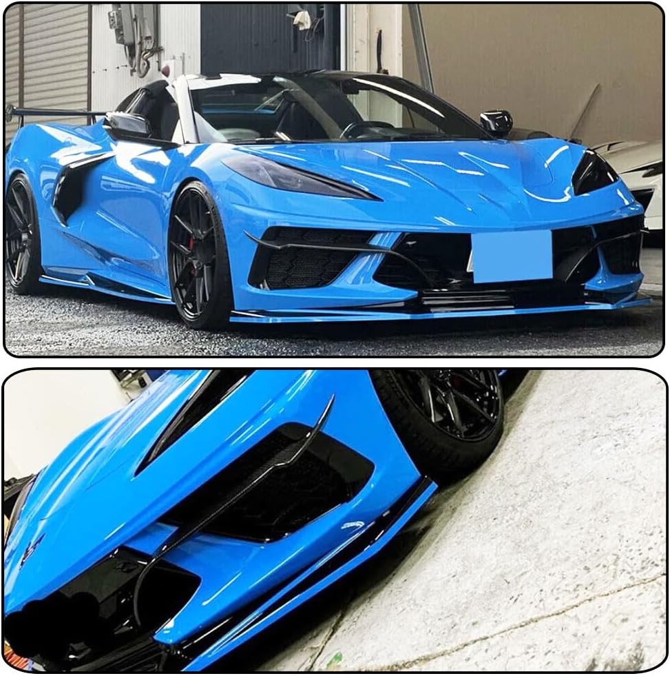 MCARCAR KIT Front Bumper Canards Splitters for Chevrolet Corvette C8 Stingray &Z51 2020-2025 Fins Intake Grill Inserts Front Splitter Fin Body Side Spoiler Crash Corner Protection Accessories