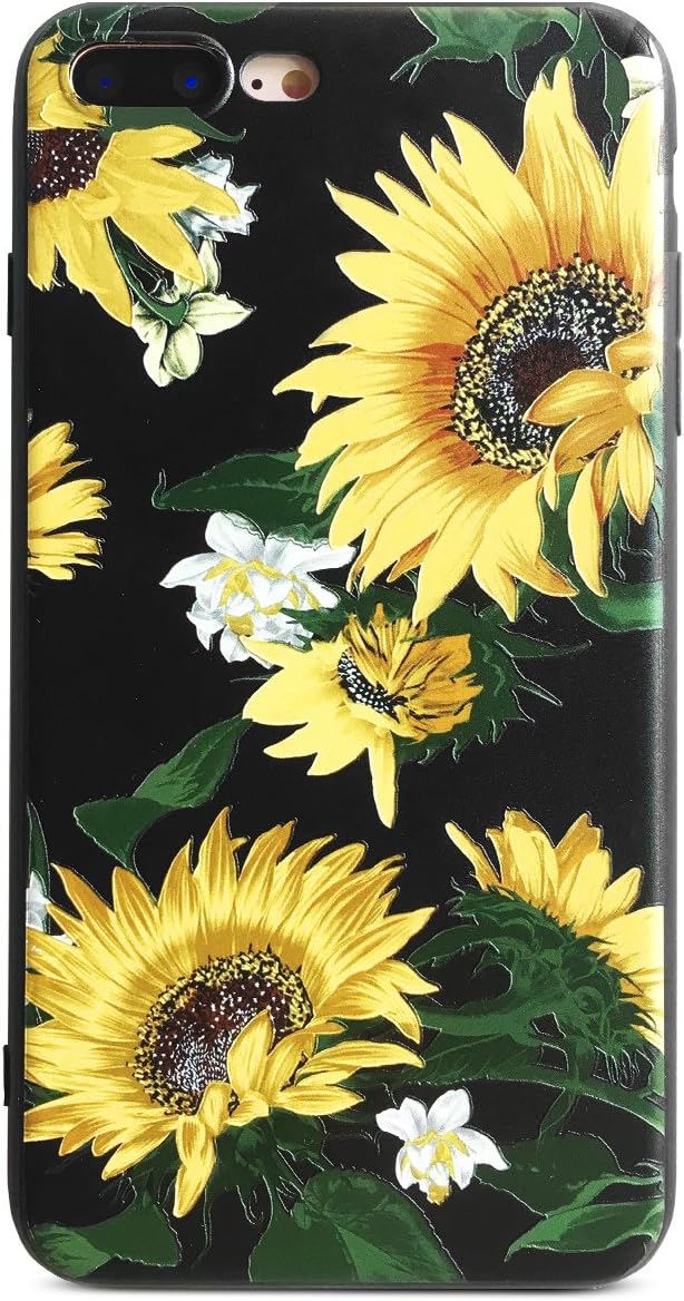 J.west iPhone 8 Plus Case, iPhone 7 Plus Case with Sunflowers, Hybrid Protective Scratch Resistant Cover Floral Pattern Soft Flexible TPU Back Cover for Apple iPhone 7 Plus 2016 / iPhone 8 Plus 5.5