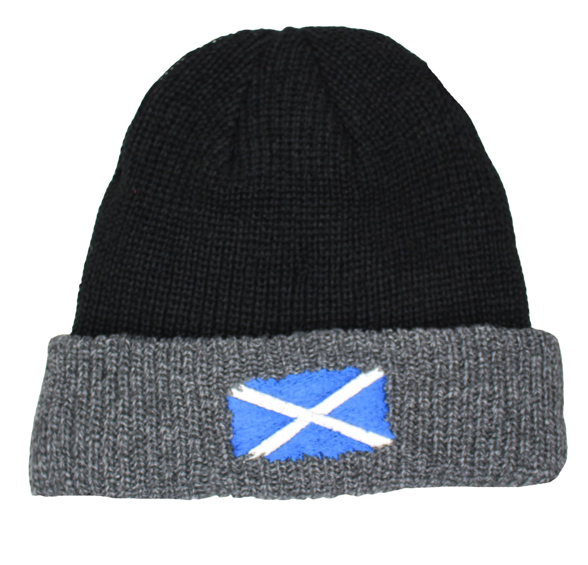 Teddyt's Men's Black Scottish Flag Embroidered Soft And Grey Scotland Beanie Hat
