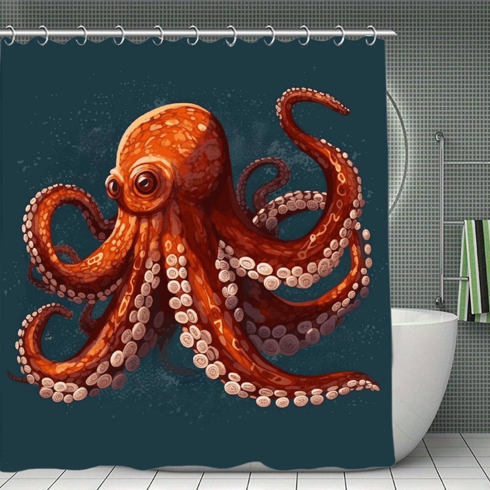VstaDank Animal Octopus Shower Curtain 71x71 Heavy Duty Polyester Cloth Bath Curtain with Hooks Thick Waterproof Shower Liner Fun Magic Decorative Bathroom Curtains for Bathtub