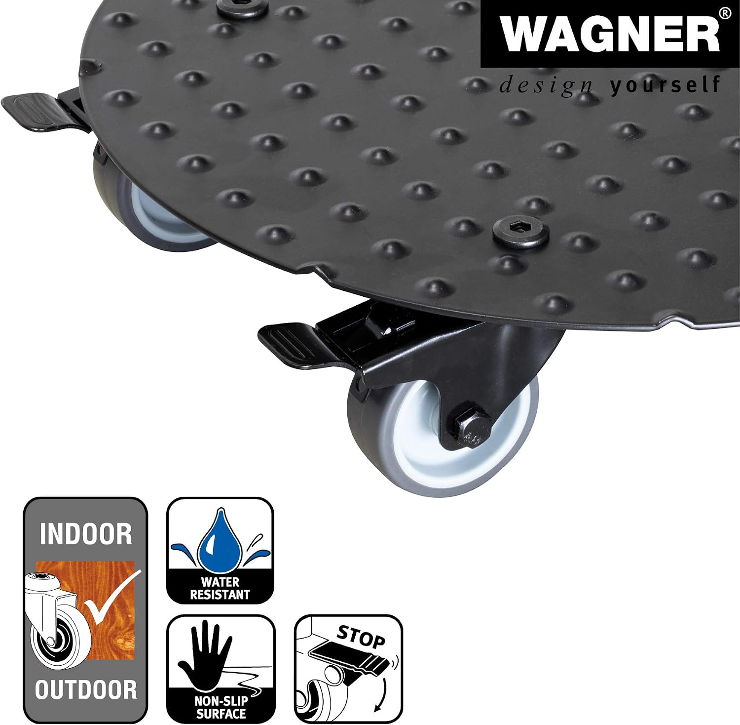 WAGNER design yourself Plant trolley ALASKA diameter 30 x 7,5 cm I Flower trolley for indoor + outdoor use made of aluminium I 2 total breaks I Load capacity 150 kg I Made in Germany - Image 5
