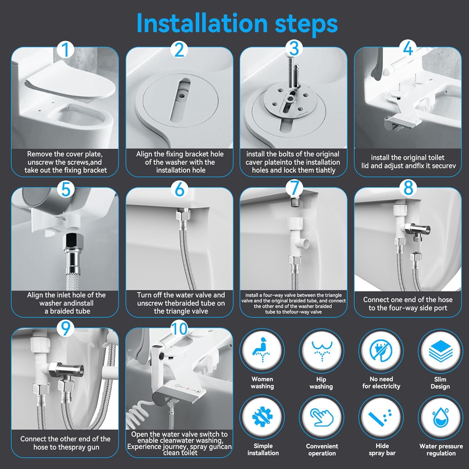 3-in-1 Bidet Attachment with Handheld Sprayer for Toilet, Ultra-Slim Non-Electric Cold Water Bidet, Dual Nozzle (Feminine/Rear Wash) with Adjustable Water Pressure Control, White