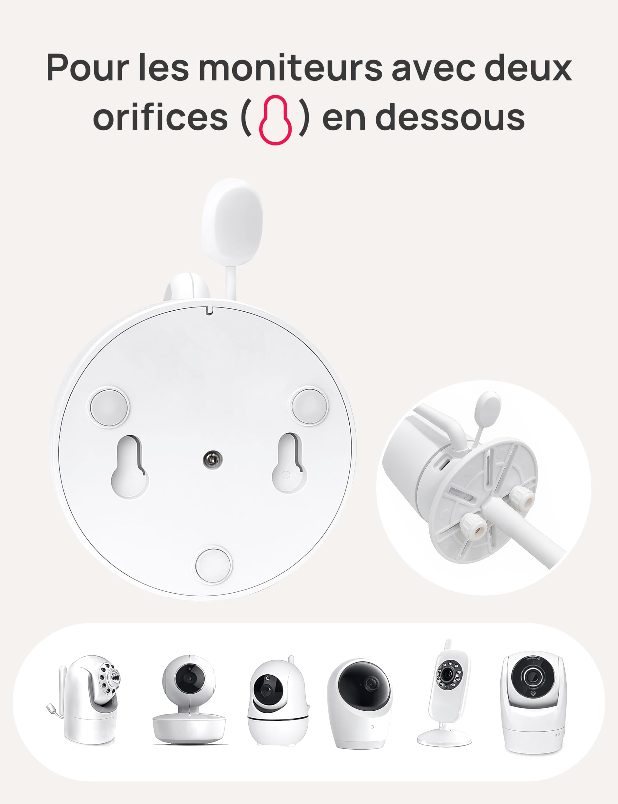 Dr.Care Support pour Babyphone, Support Clip Universel Réglable pour Caméra Bébé, Compatible avec Tous Les Babyphones, Bras Flexible Long pour Lit Bébé, sans Outils