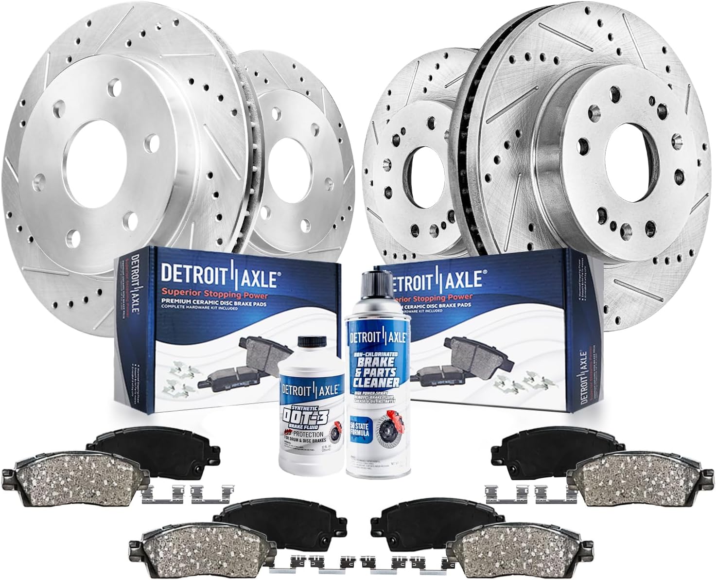 10pc Front & Rear Drilled Slotted Rotors and Ceramic Brake Pads Kit