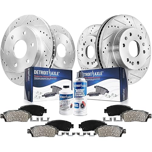 Detroit Axle - Brake Kit for Chevy GMC Silverado Sierra 1500 Tahoe Yukon XL Suburban Escalade ESV Drilled Disc Brake Rotors Ceramic Brakes Pads Replacement : 12.99" inch Front & 13.58" inch Rear Rotor