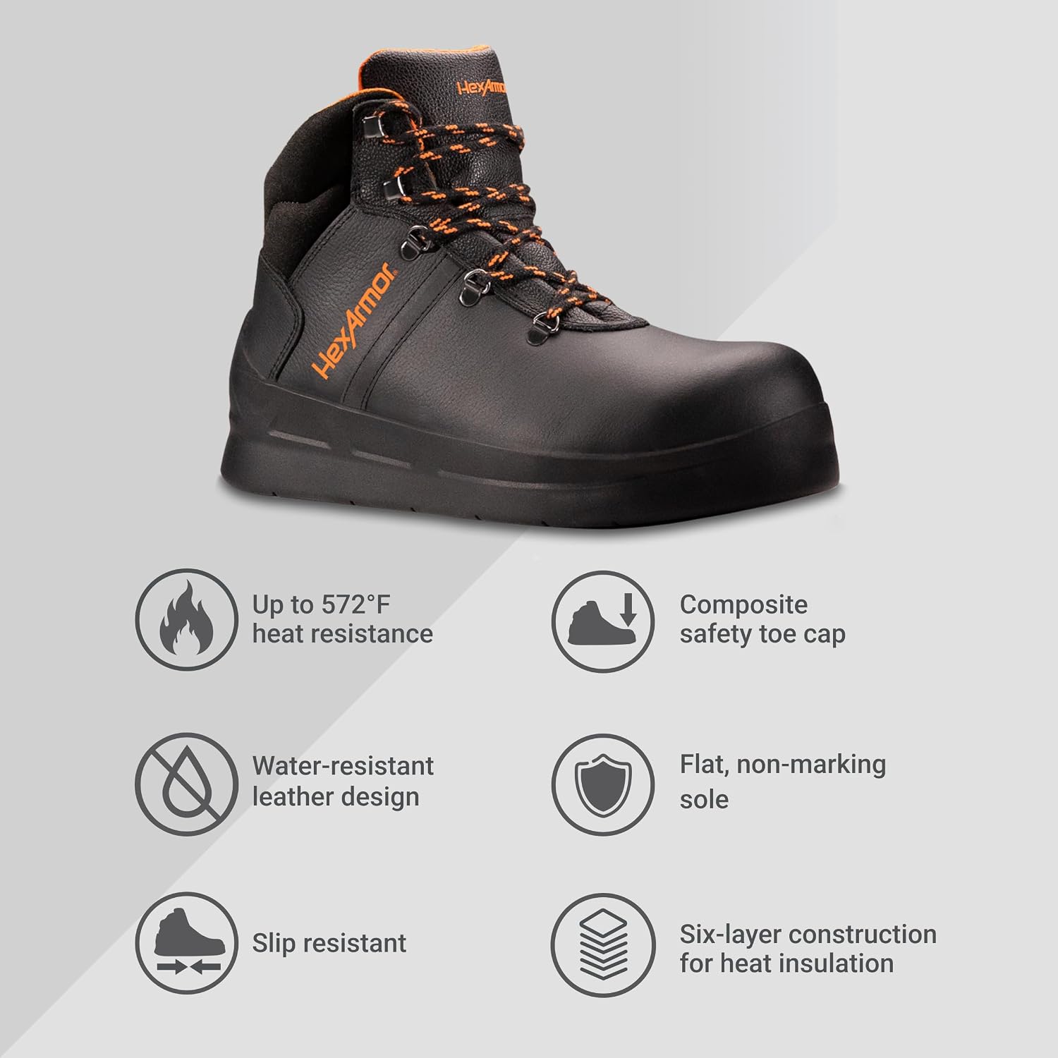 HexArmor Asphalt Work Boots for Men, HeatArmor Lace Style, 572°F Heat Resistance, Composite Safety Toe, Puncture and Slip-Resistant Sole
