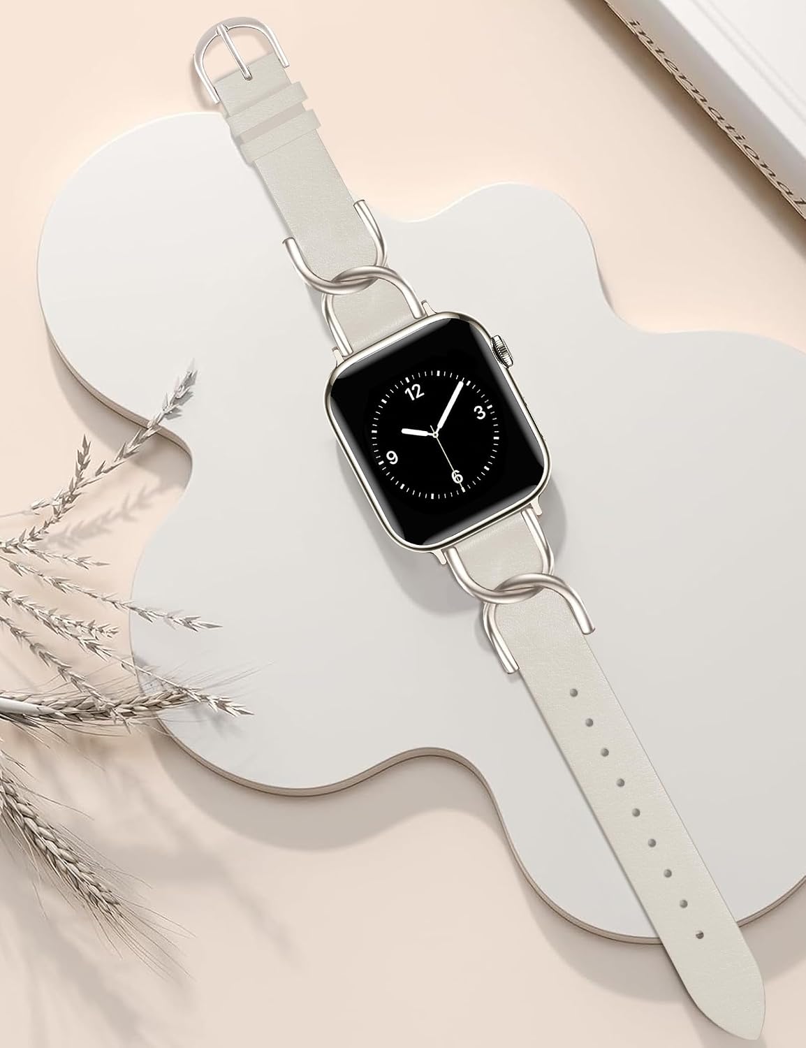 JR.DM Designer Leather Bands for Women,Dressy Fancy Cute Strap with Double U-Shaped Buckle Watch Bands for iwatch Compatible with Apple Watch Series 11/10/9/8/7/6/5/4/3/2/1 Ultra 1/2/3 SE 1/2/3