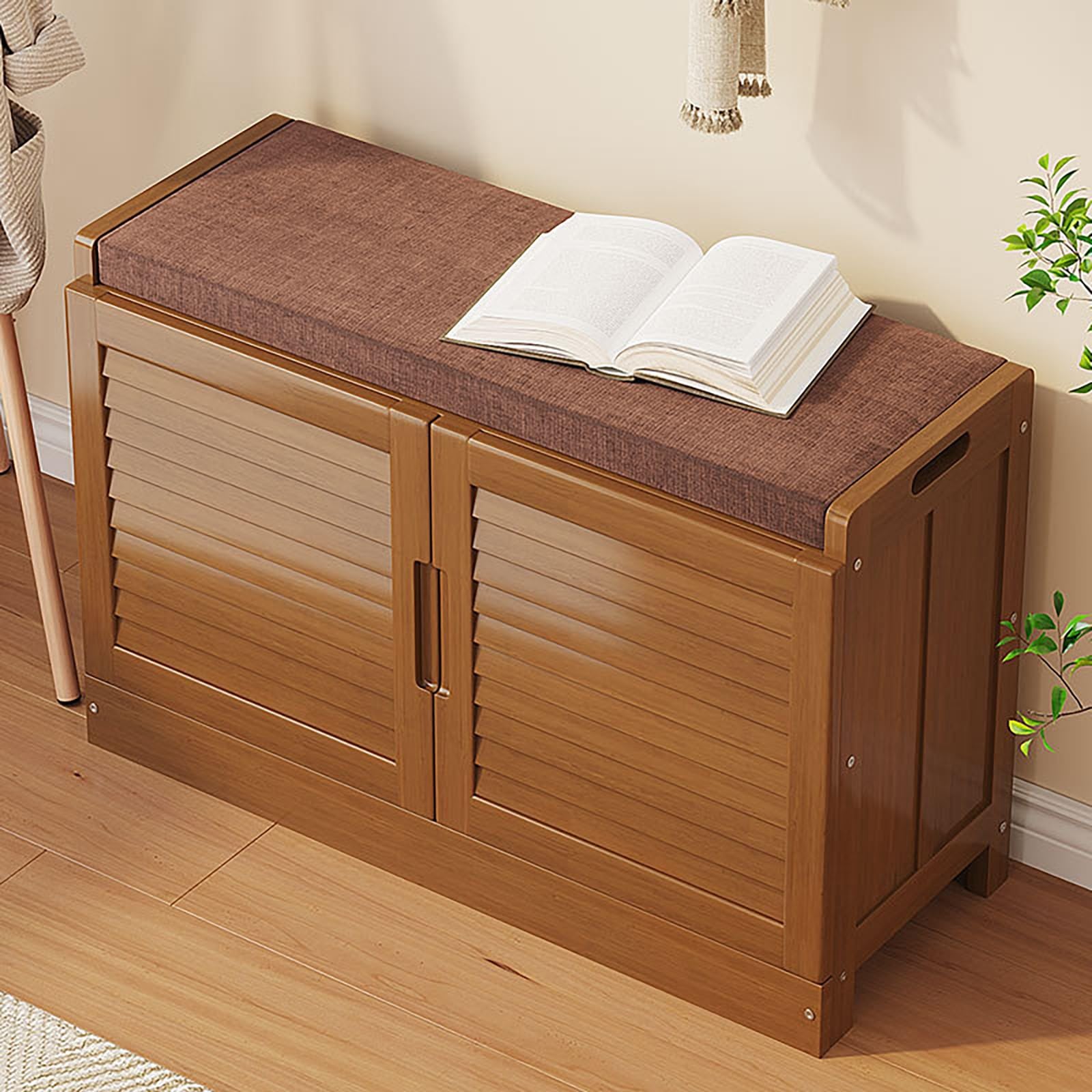 Zapatero otomano de almacenamiento con cojín de 2 niveles para entrada, sala de estar, dormitorio, elegante solución de almacenamiento de zapatos con compartimento oculto