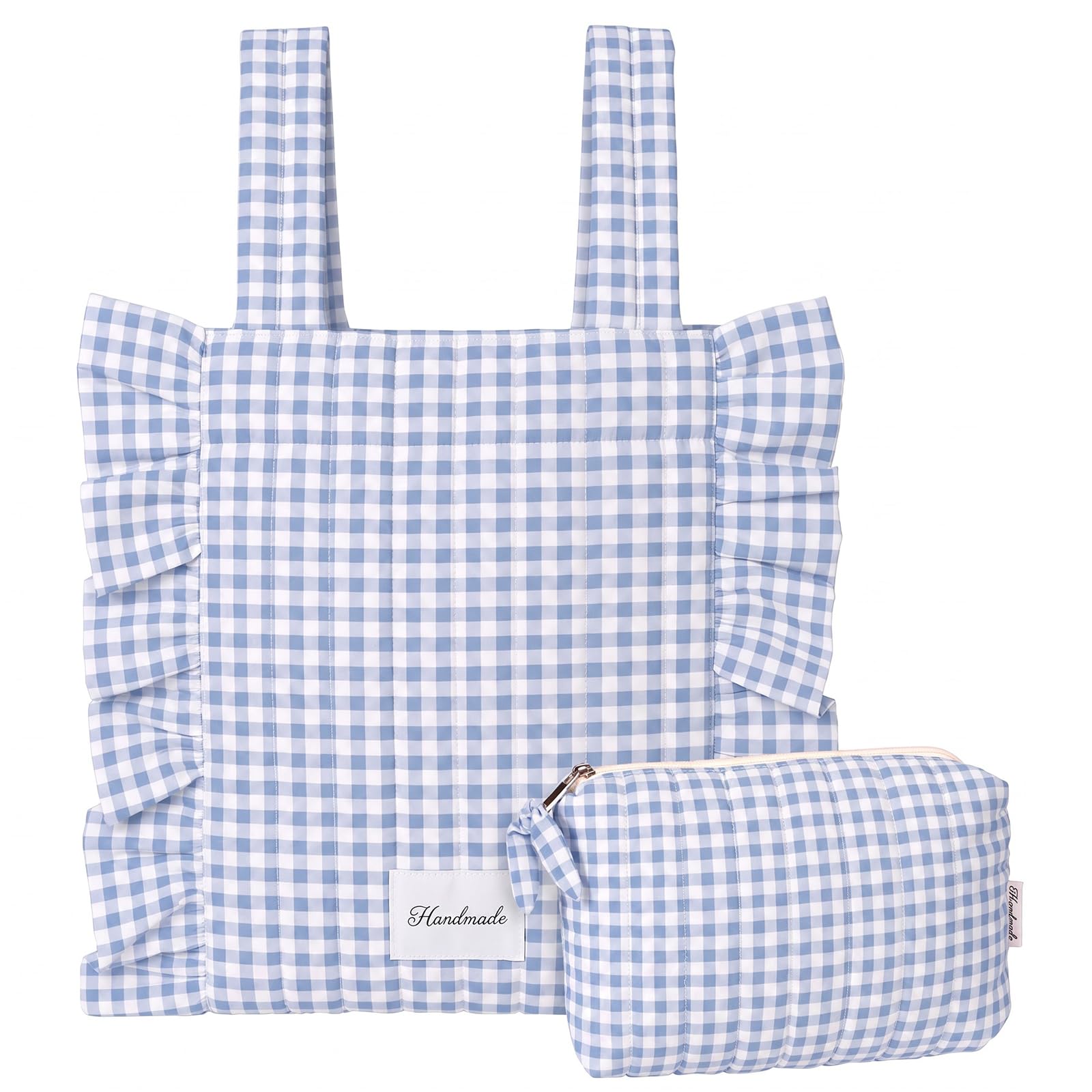 Abbylike Plaid Stroller Bag Stroller Organizer, Light Blue and White
