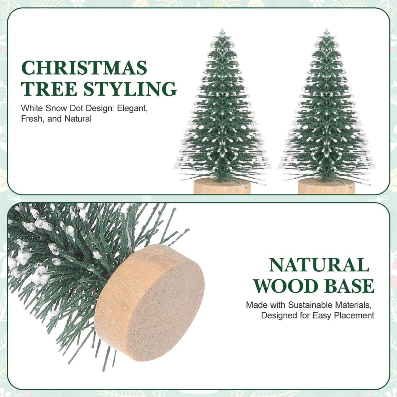 ULTECHNOVO 10Pcs Mini Bottle Brush Trees for Crafts, 2 Inch Artificial Christmas Pine Tree with Wooden Base Small Snow Frosted Sisal for Winter Village Accessories, DIY Snow Globe, Tabletop Deco