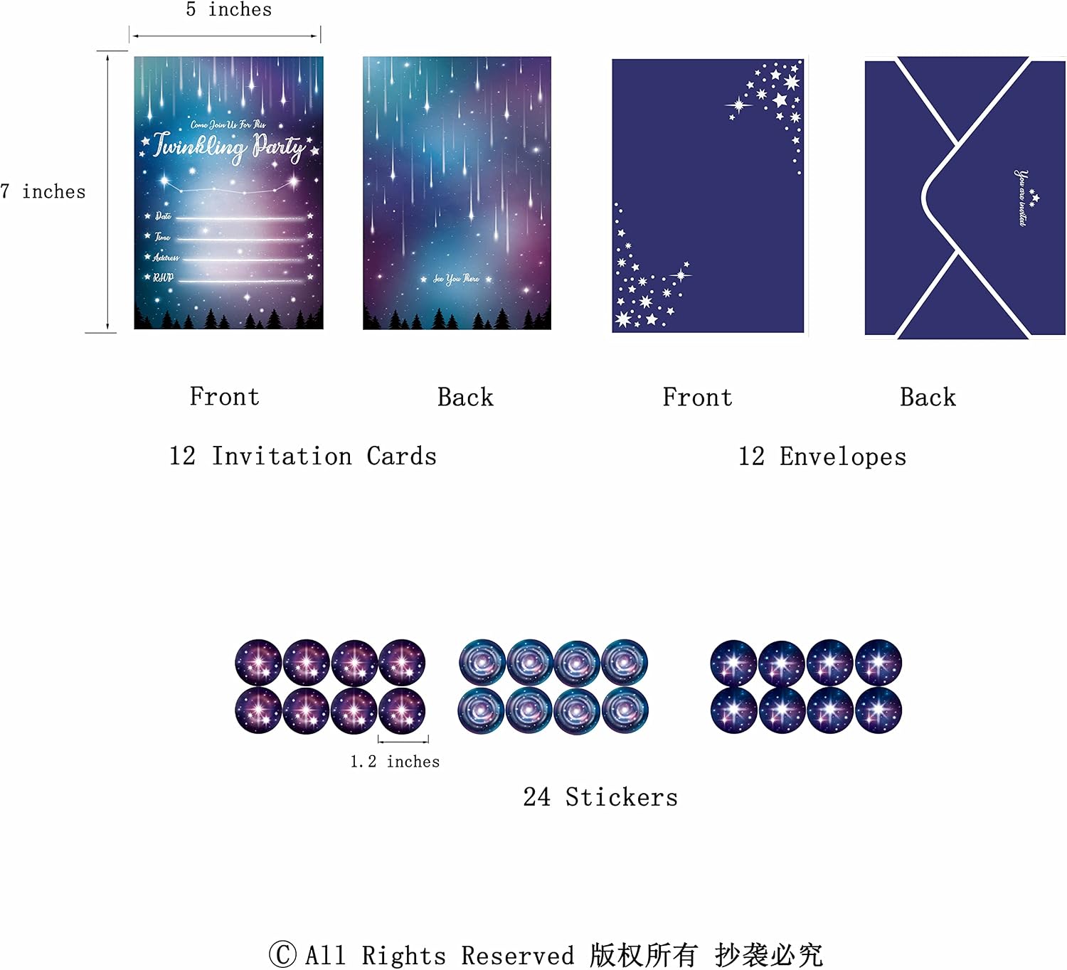 Decor365 Aurora Borealis Invitations Card Galaxy Birthday Invitation Outer Space Theme Birthday Invitations Celestial Universe Twinkle Little Star Invitation Anniversary Bachelorette Graduation Card
