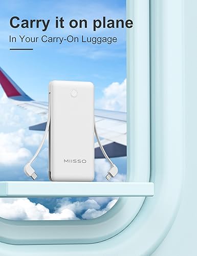 Miniatura 6 de miisso Cargador portátil 10000mah construido en el banco de energía de los cables, blanco
