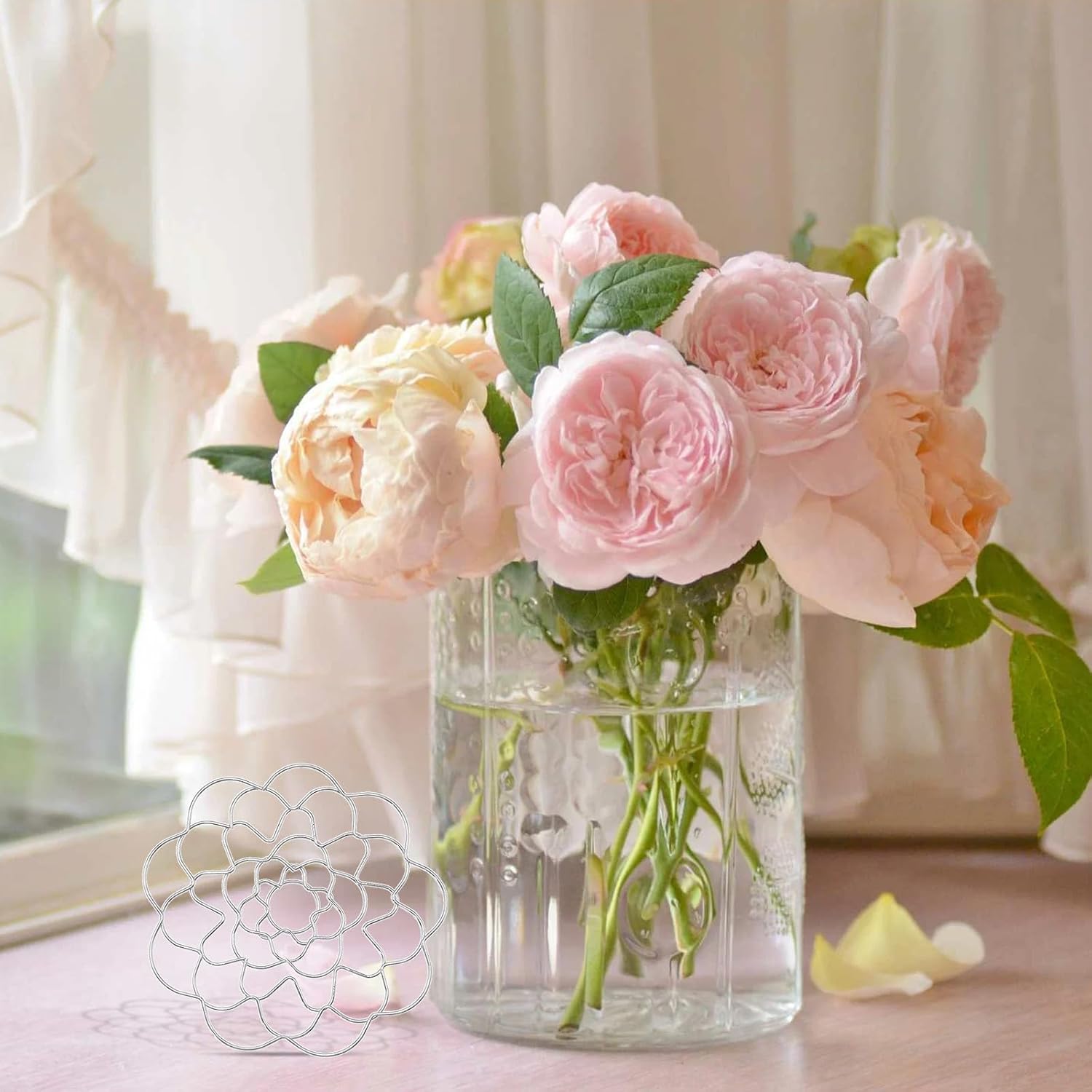 Flower Arrangement Holder Set 3Pcs - Stainless Steel Floral Grid Organizer - Wire Frog Insert for Vases Bouquets DIY Home Decor (Silver)