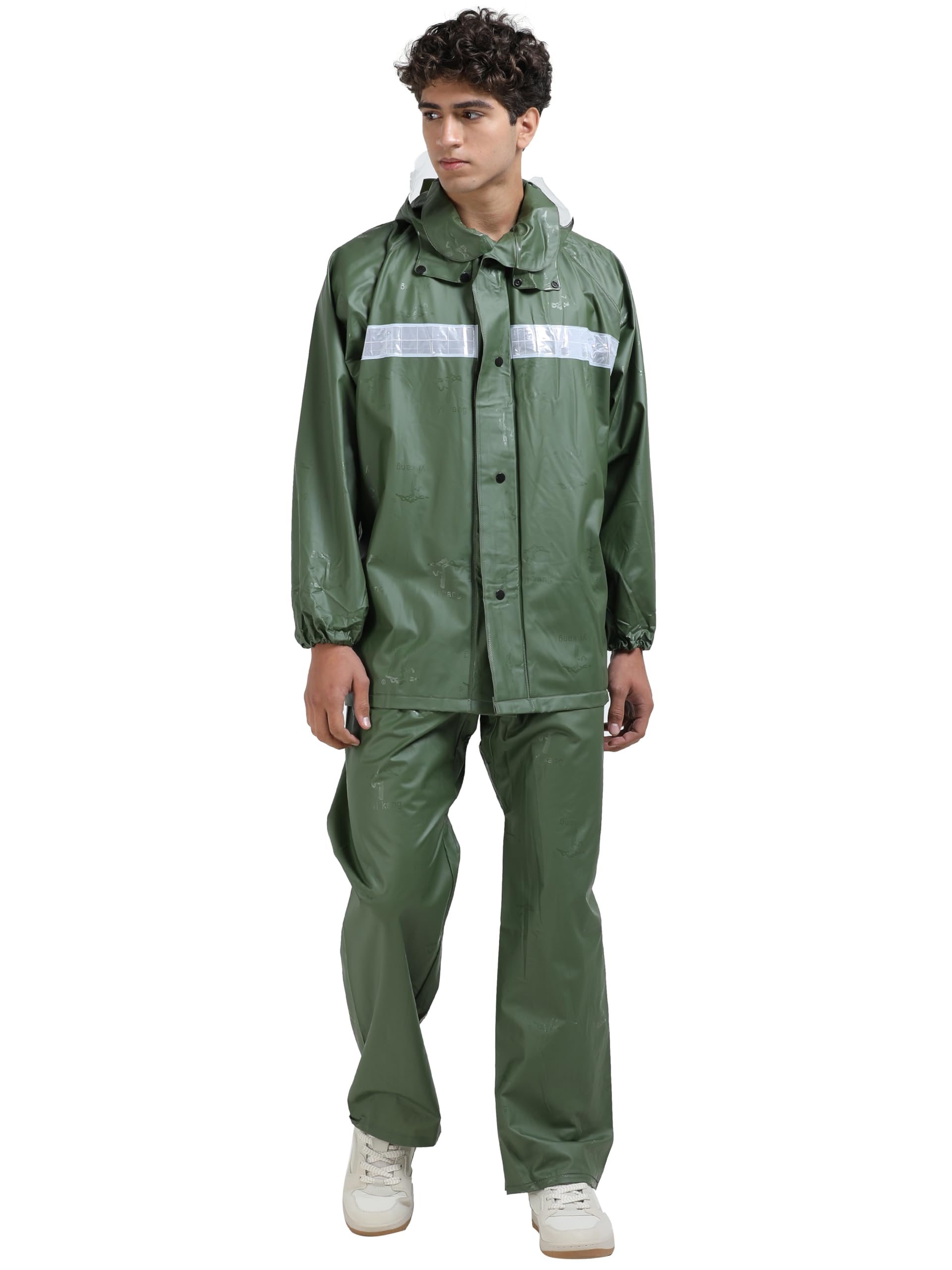 Heavy Duty Waterproof Polyester Raincoat for Men with Reflective Strips, Hoodie & Elastic Cuffs – Ideal for Bike Riders & Night Safety