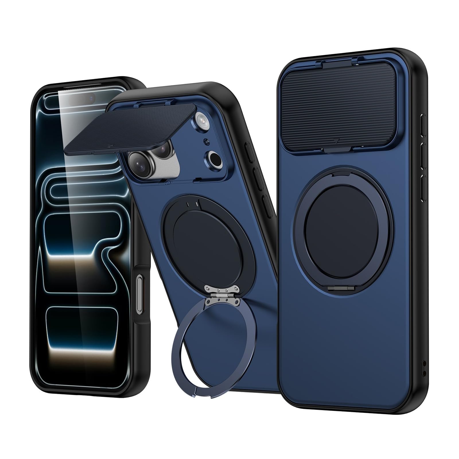 Generico Custodia Per Iphone 17 Pro Max/17 Pro/17 Air/17, Magnetica Antiurto Custodia Con Copertura Protettiva For Obiettivo Supporto Ad Anello Cover(Blu,17 Pro)
