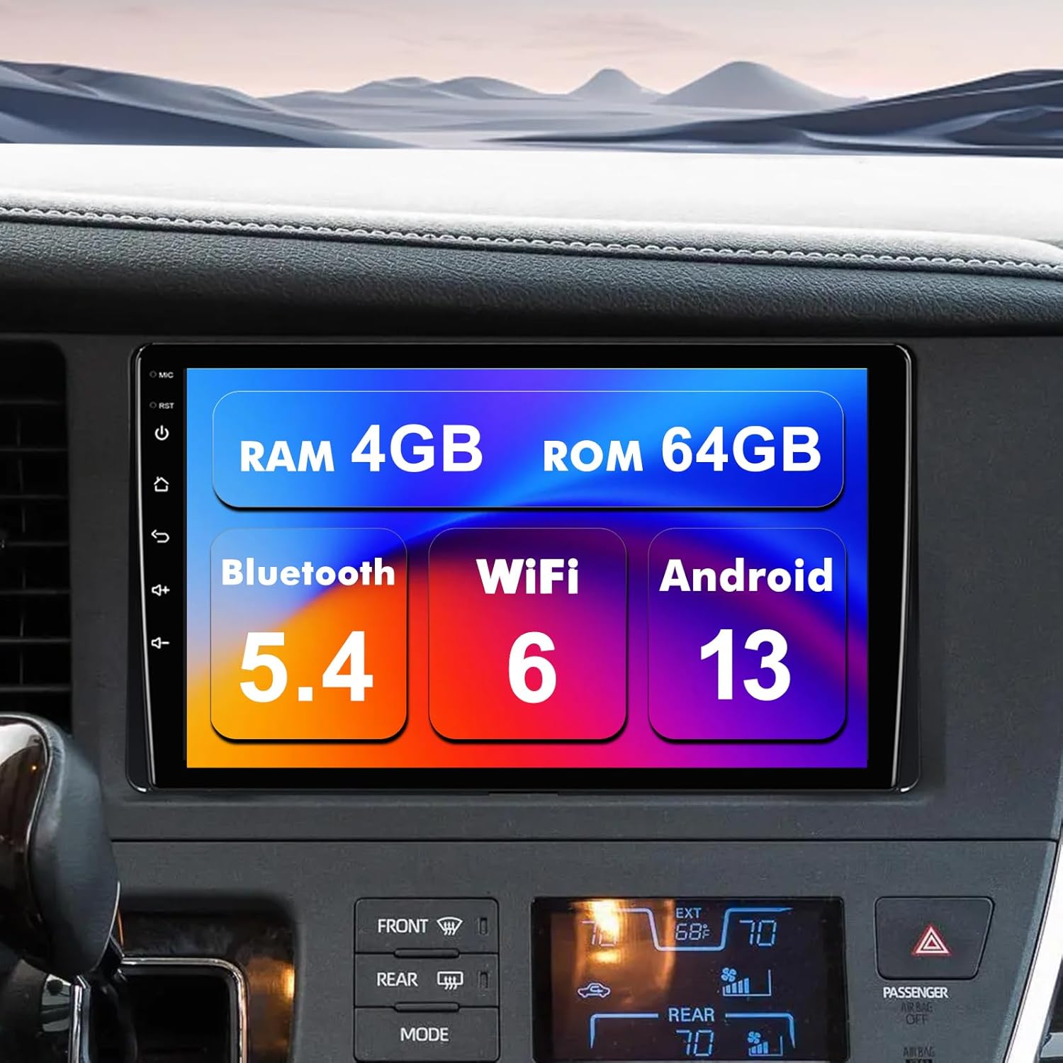 4+64G Android 13 Double Din Car Stereo for Toyota Sienna 2015-2018 with 9 Inch Touchscreen Radio Built-in Wireless Carplay/Android Auto/GPS/Bluetooth/FM/AUX-in/Steering Wheel Controls/Backup Camera